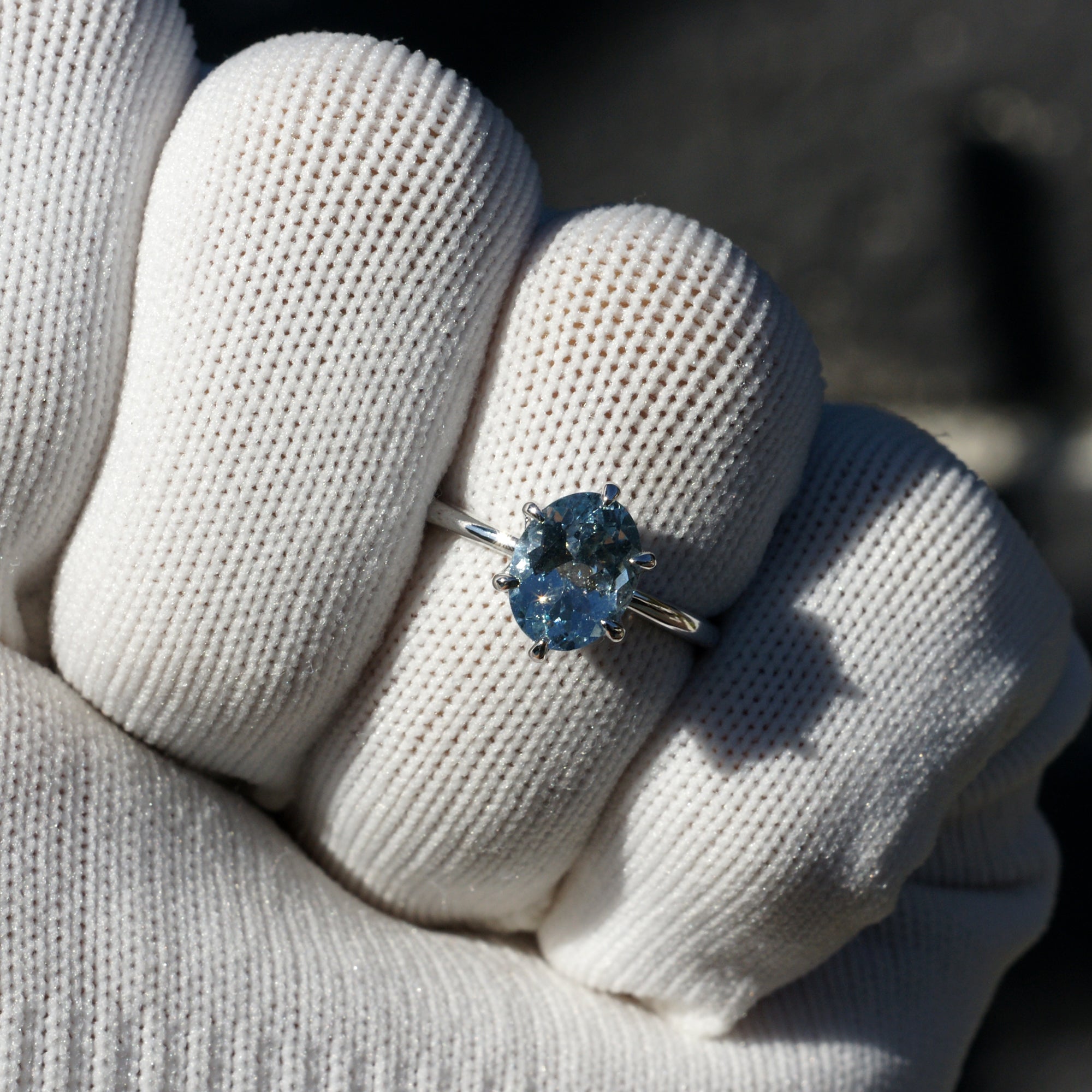 The Oval Crown Aquamarine Ring 9x7mm 14k White Gold
