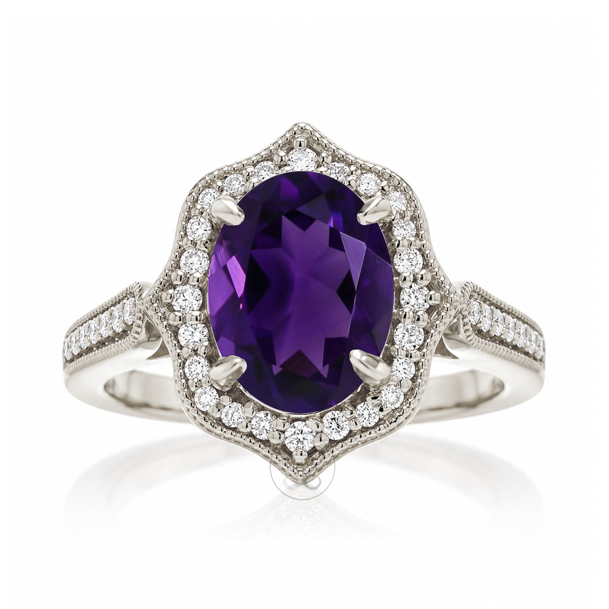 Elegant Oval Amethyst and Diamond Ring in White Gold