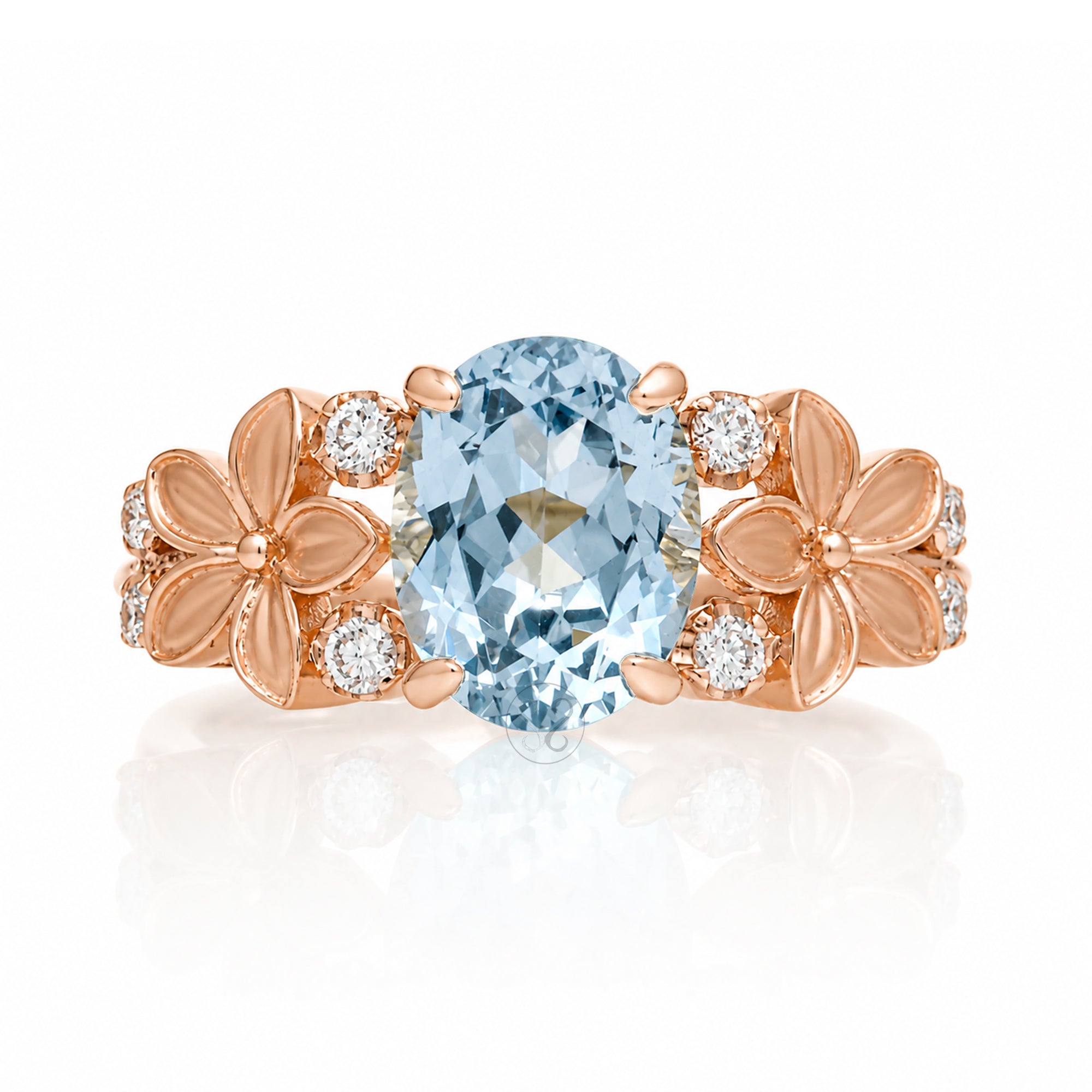 The Island Plumeria Oval Aquamarine Ring