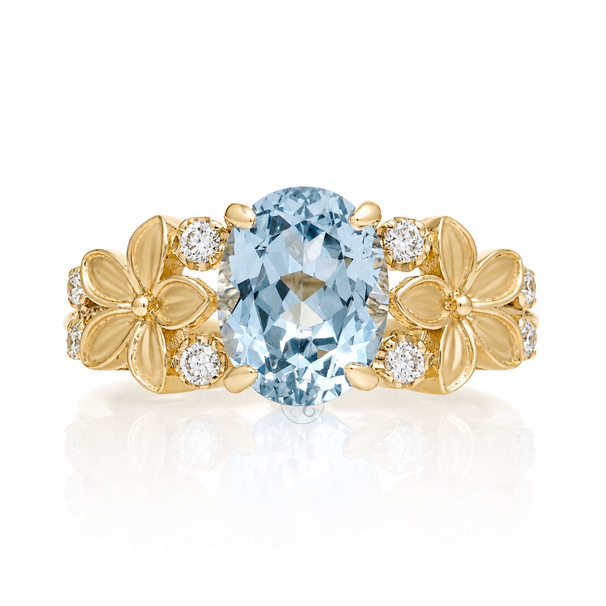 The Island Plumeria Oval Aquamarine Ring