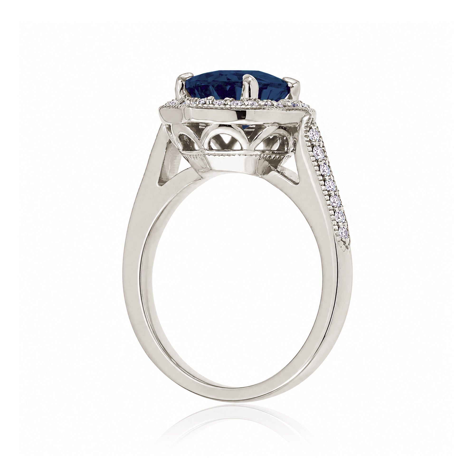 Elegant Oval Blue Sapphire and Diamond Ring in White Gold