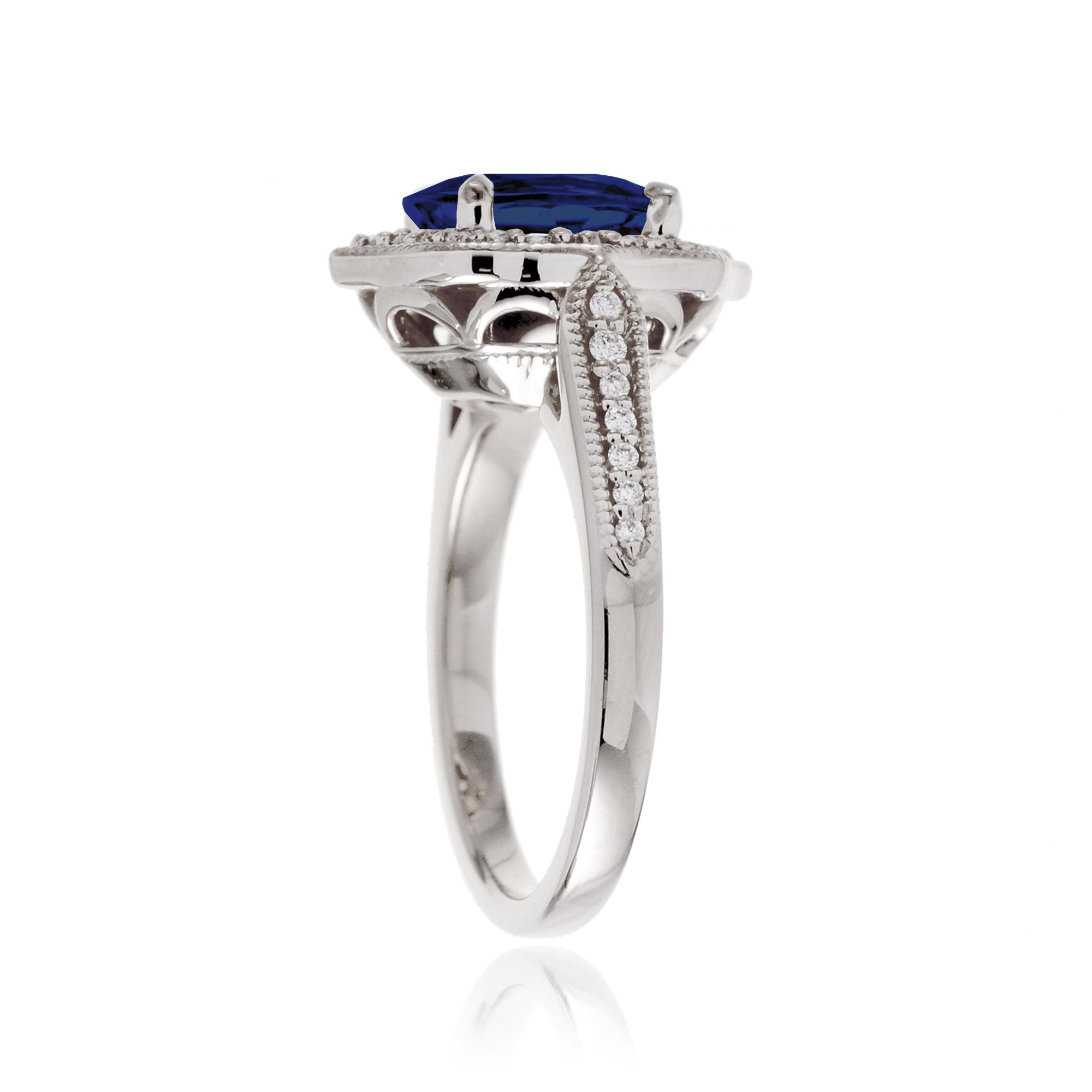 Elegant Oval Blue Sapphire and Diamond Ring in White Gold