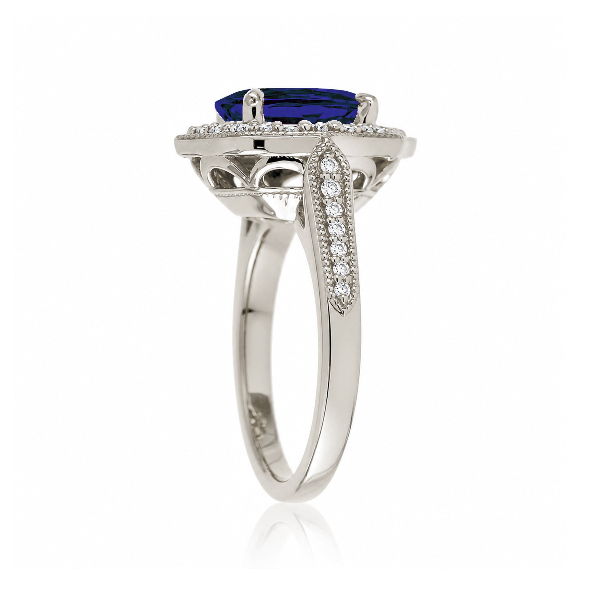 Elegant Oval Blue Sapphire and Diamond Ring in White Gold