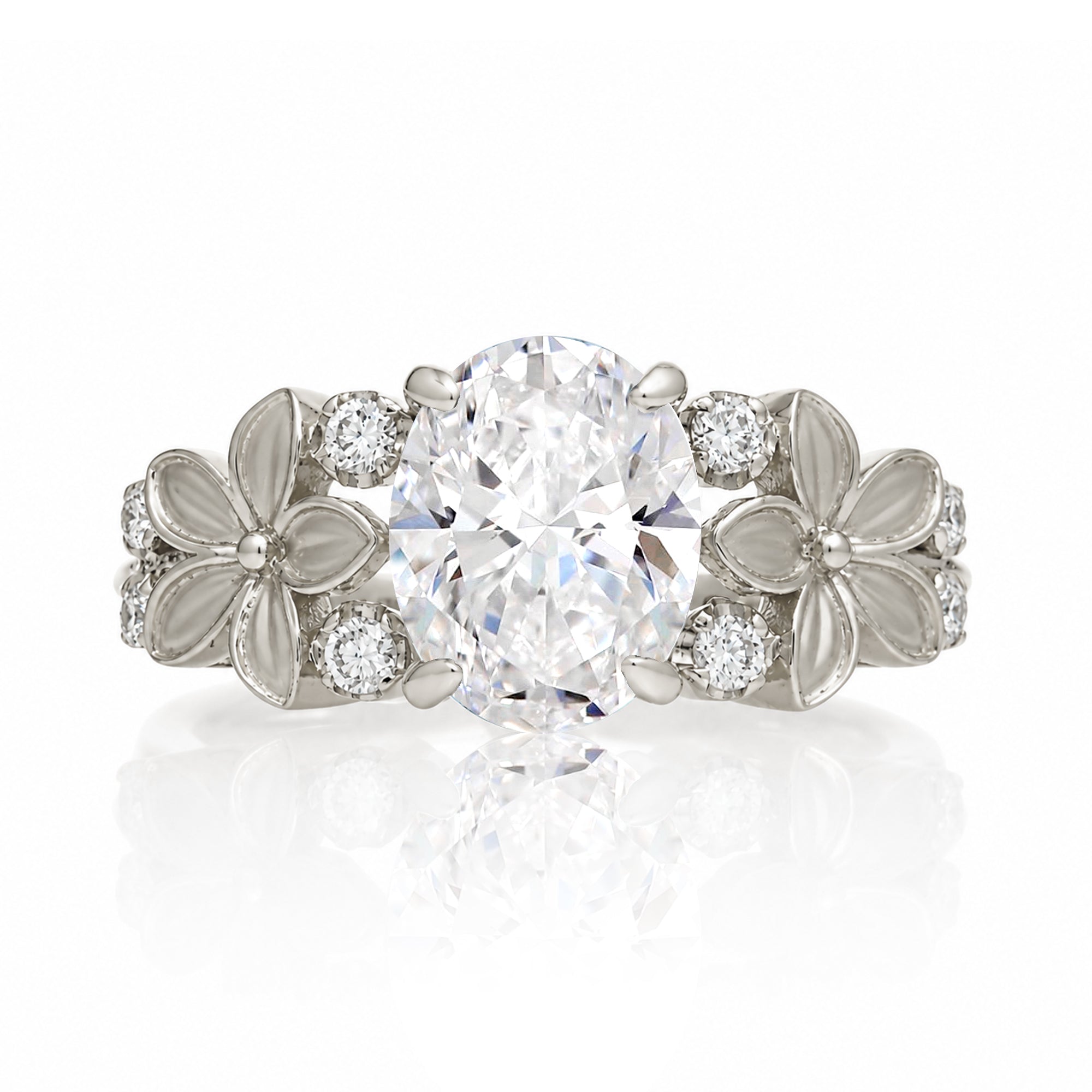 Island plumeria diamond ring in white gold