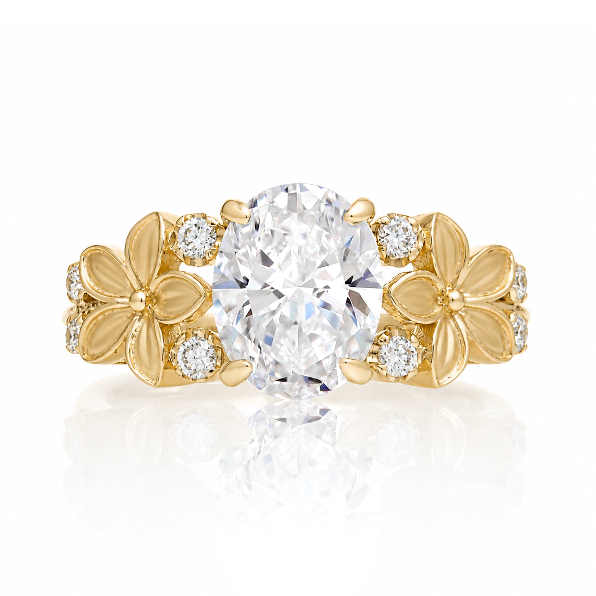 Island plumeria diamond ring in yellow gold