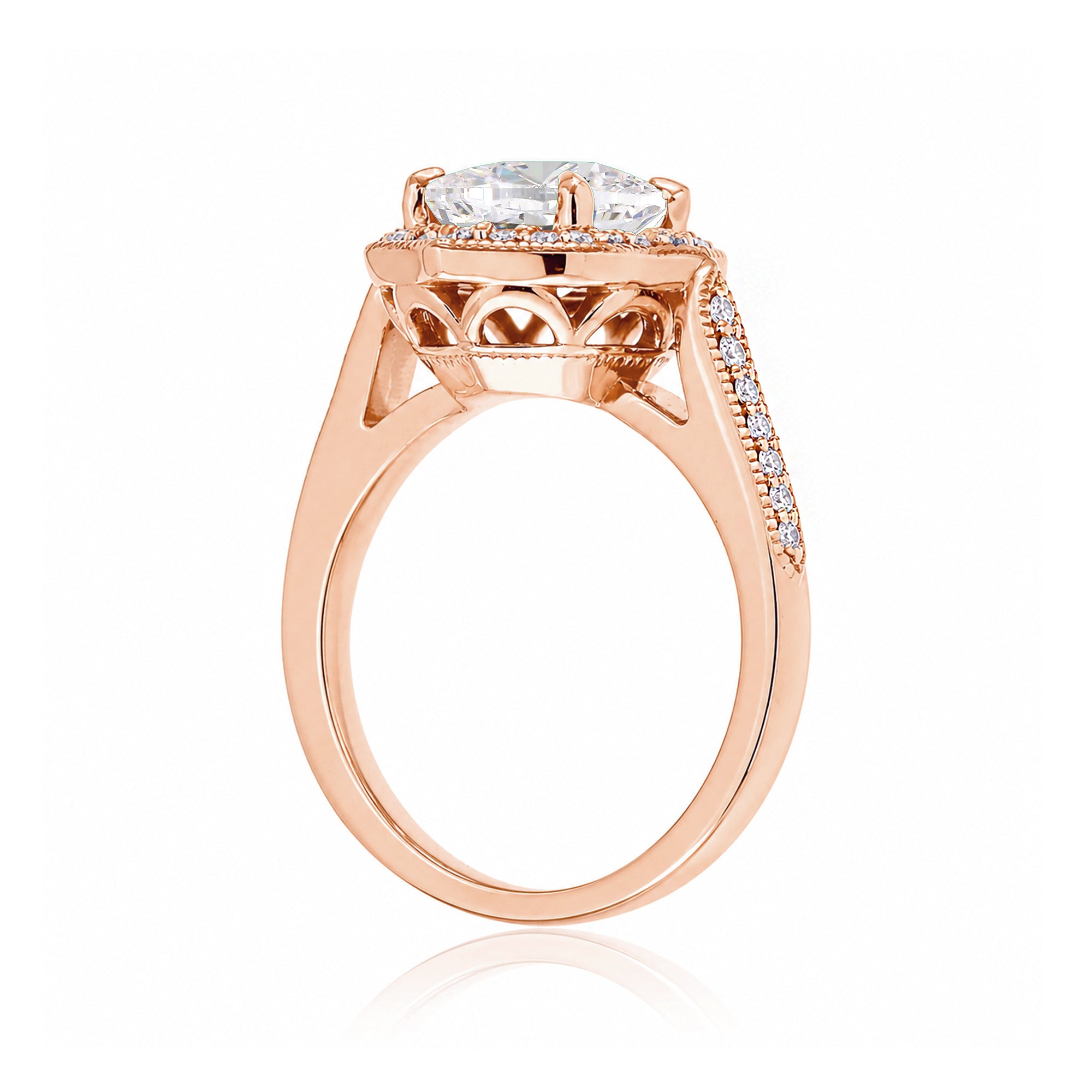 Art Deco Oval Moissanite and Diamond Halo Ring in Rose Gold