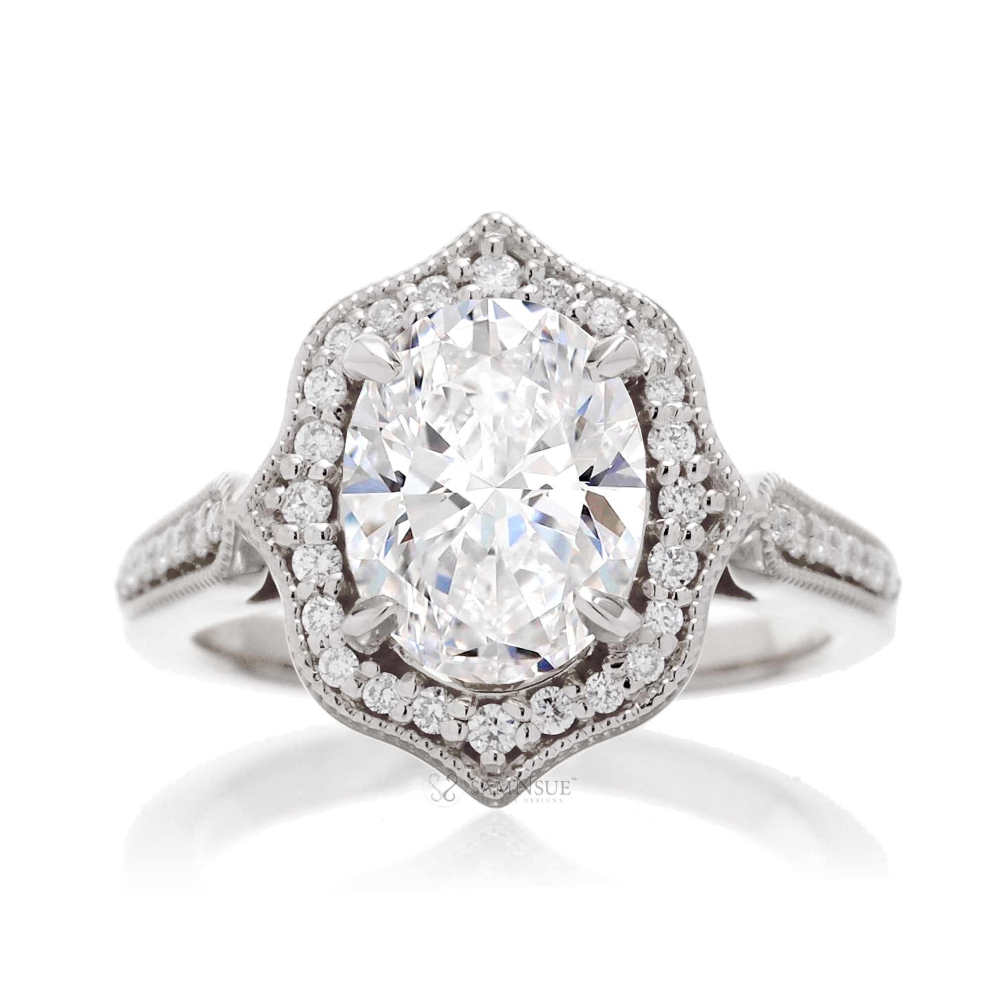 Elegant Oval Brilliant Cut Diamond Halo Ring in White Gold