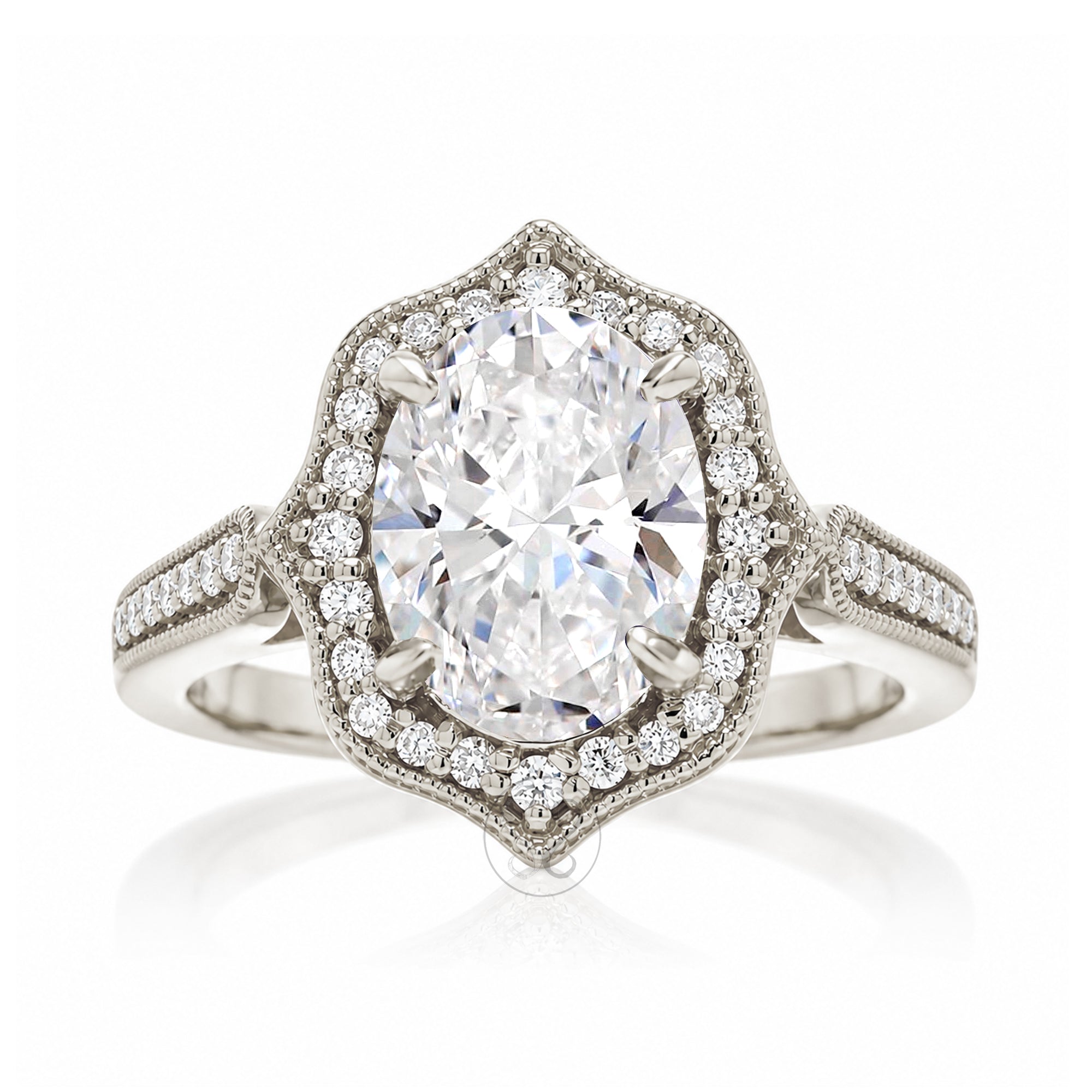 Elegant Oval Brilliant Cut Diamond Halo Ring in White Gold