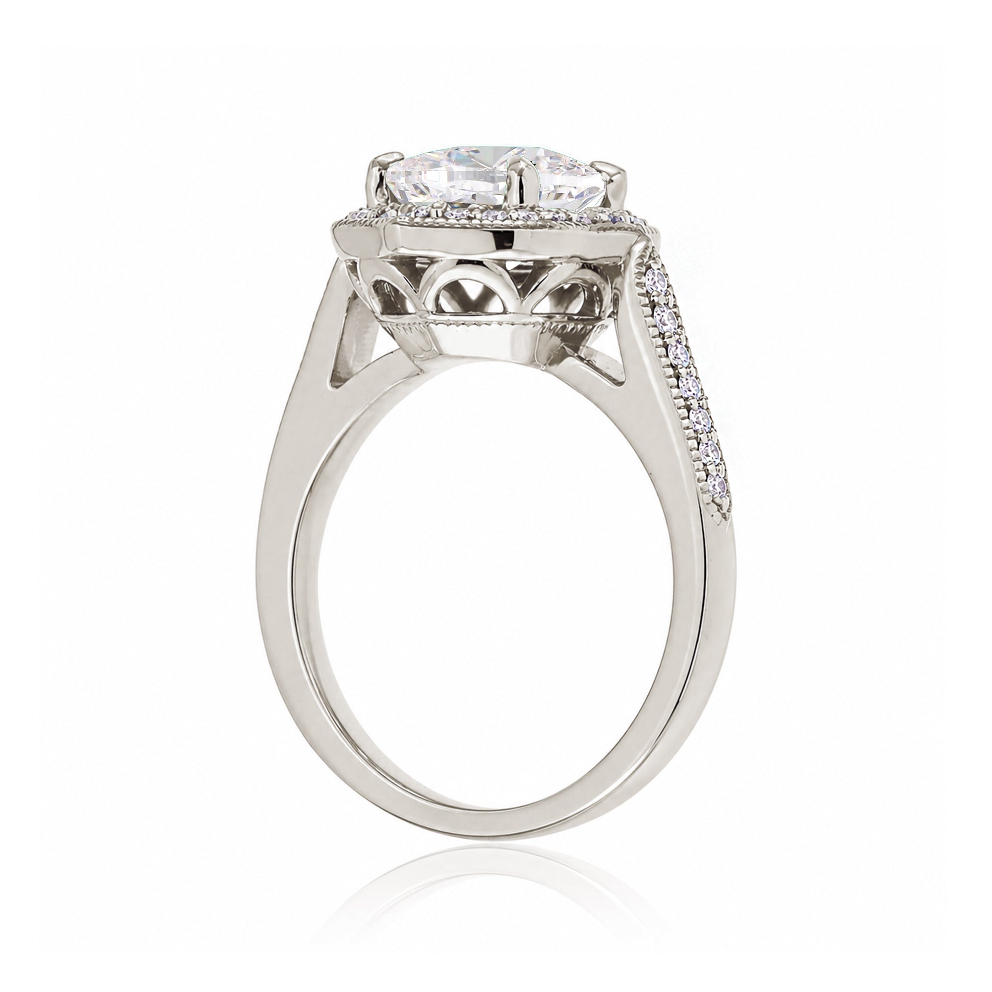 Elegant Oval Moissanite and Diamond Ring in White Gold