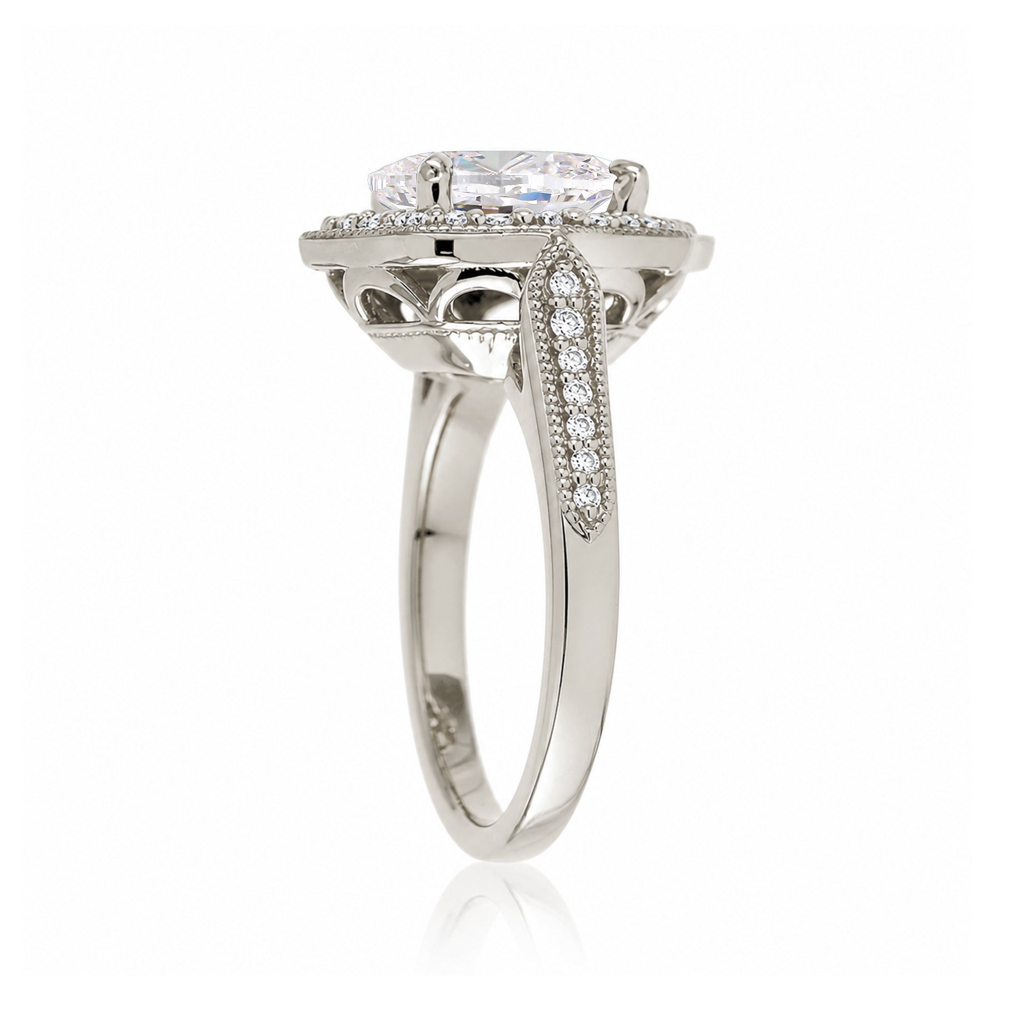 Elegant Oval Moissanite and Diamond Ring in White Gold