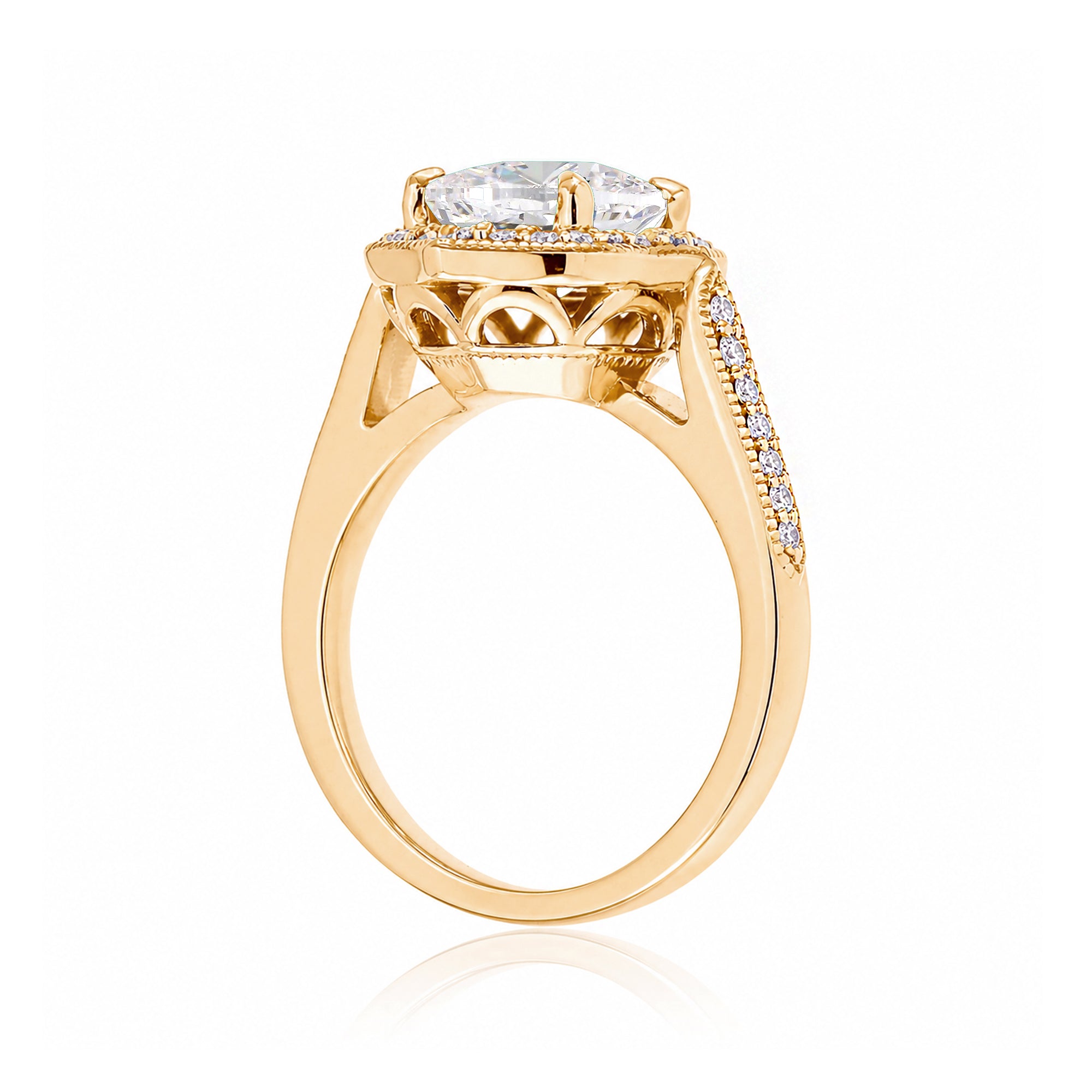 Vintage Oval Moissanite and Diamond Halo Ring in Yellow Gold