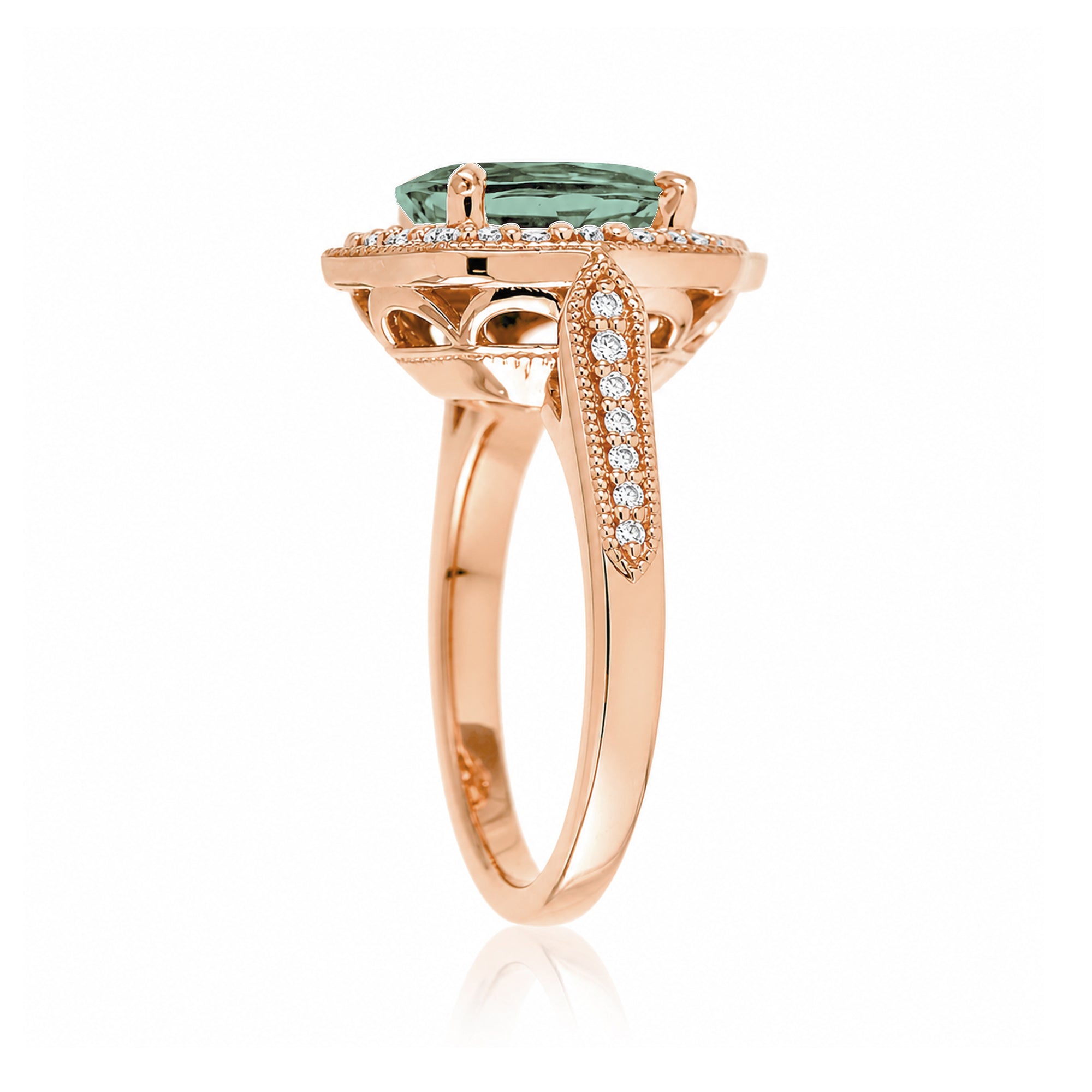 Art Deco Oval Green Sapphire and Diamond Halo Ring in Rose Gold