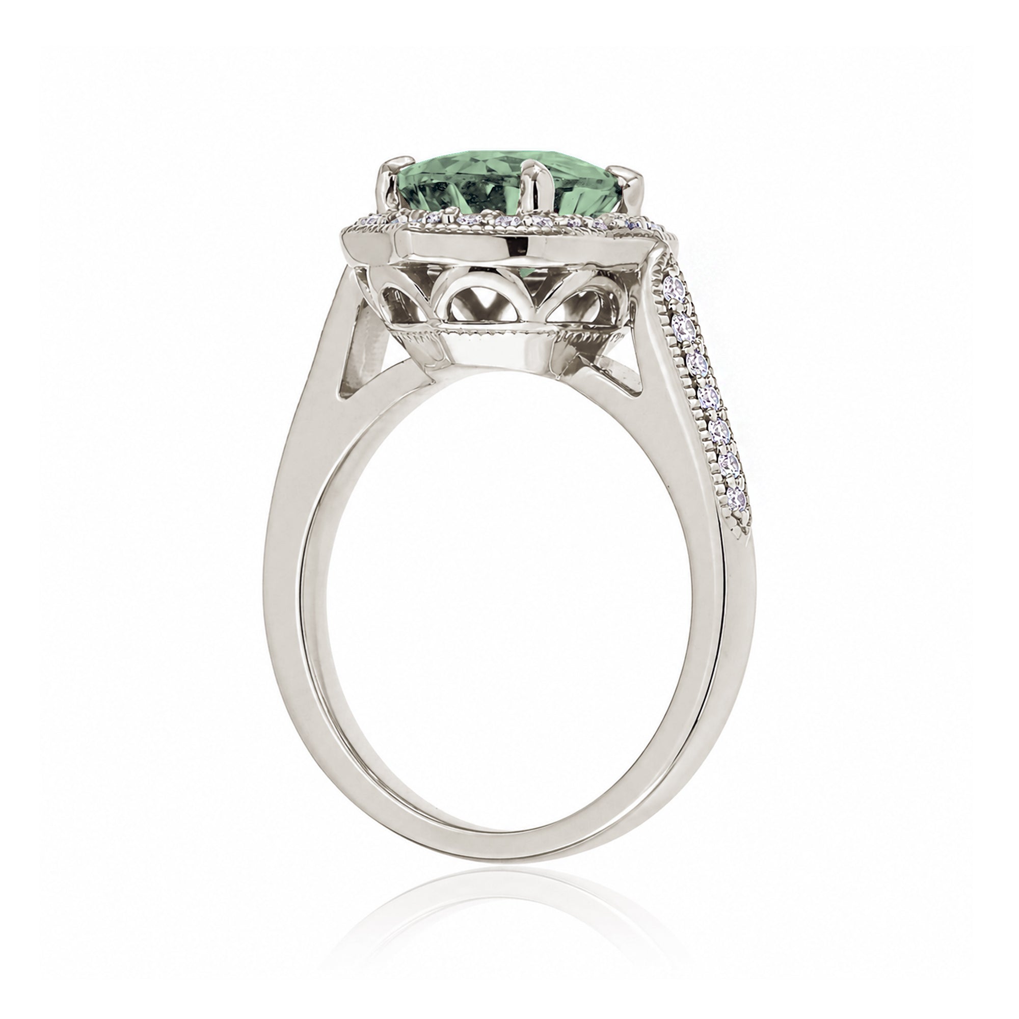 Elegant Oval Green Sapphire and Diamond Ring in White Gold