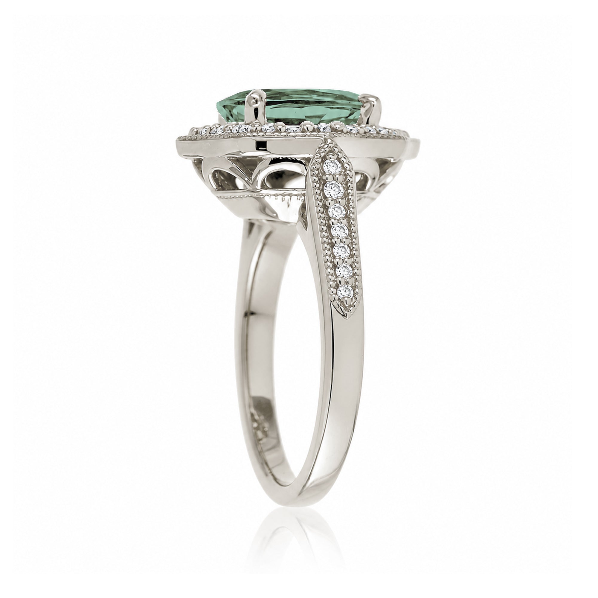 Elegant Oval Green Sapphire and Diamond Ring in White Gold