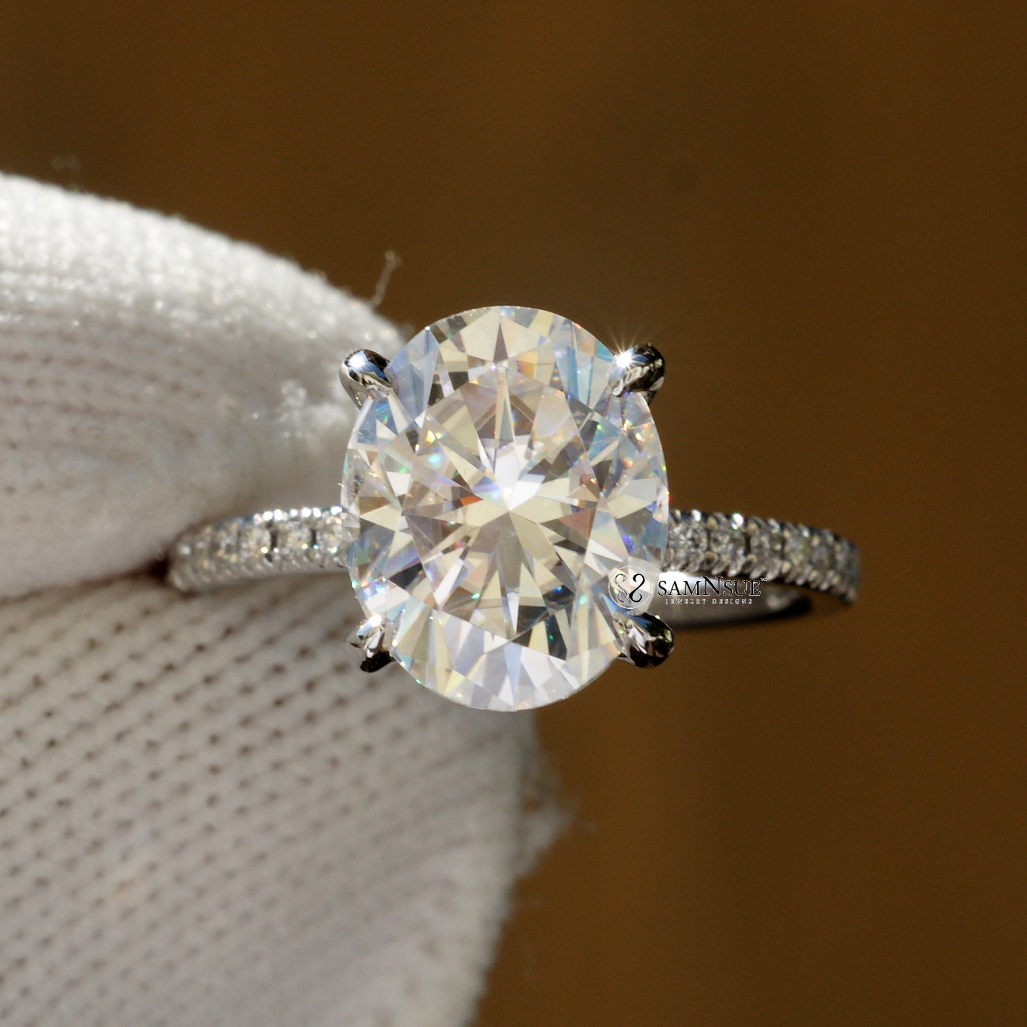 Oval Cut Moissanite Ring 10x8mm Platinum -The Ava (1.5mm Band)
