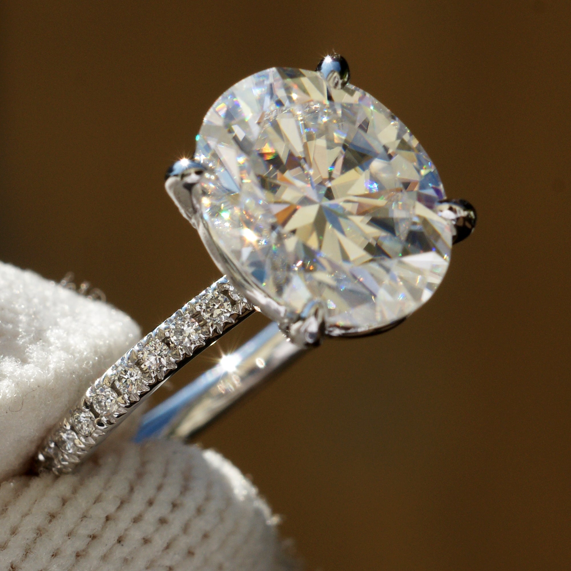 Oval Cut Moissanite Ring 10x8mm Platinum -The Ava (1.5mm Band)