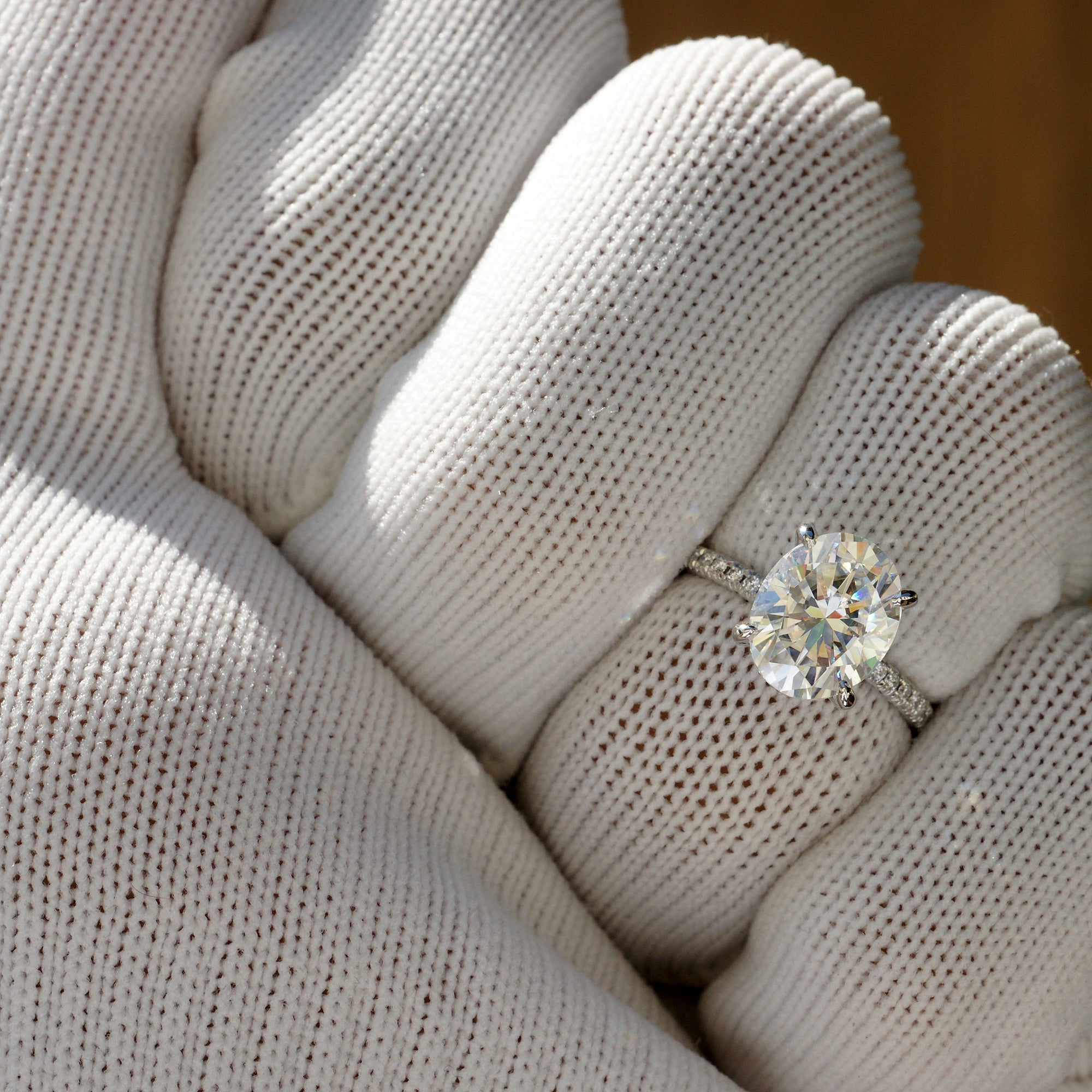 Oval Cut Moissanite Ring 10x8mm Platinum -The Ava (1.5mm Band)