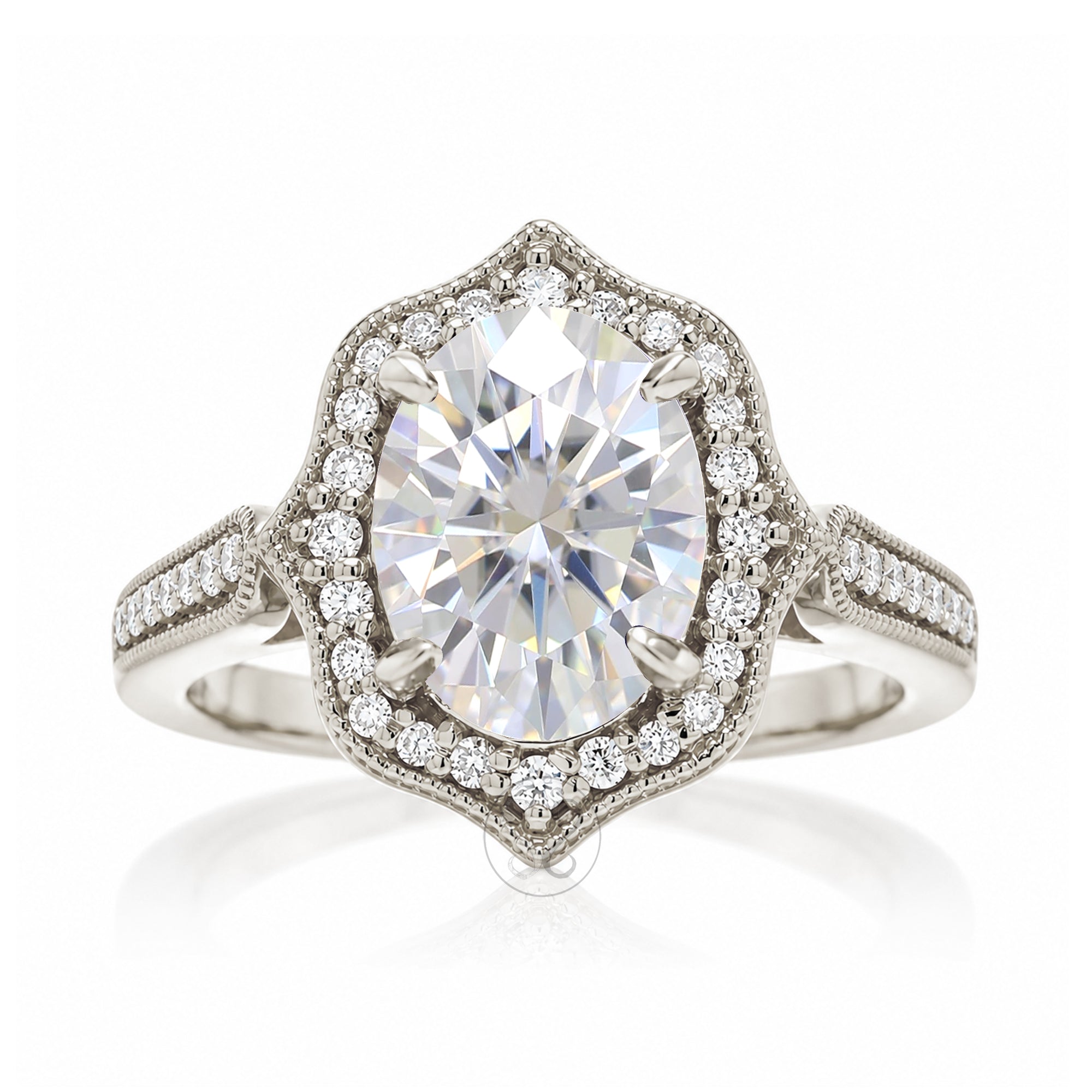 Elegant Oval Moissanite and Diamond Ring in White Gold