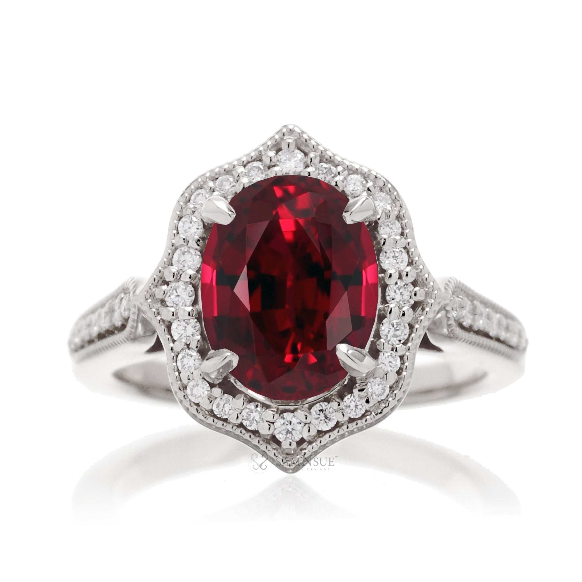 Elegant Oval Ruby and Diamond Ring in White Gold