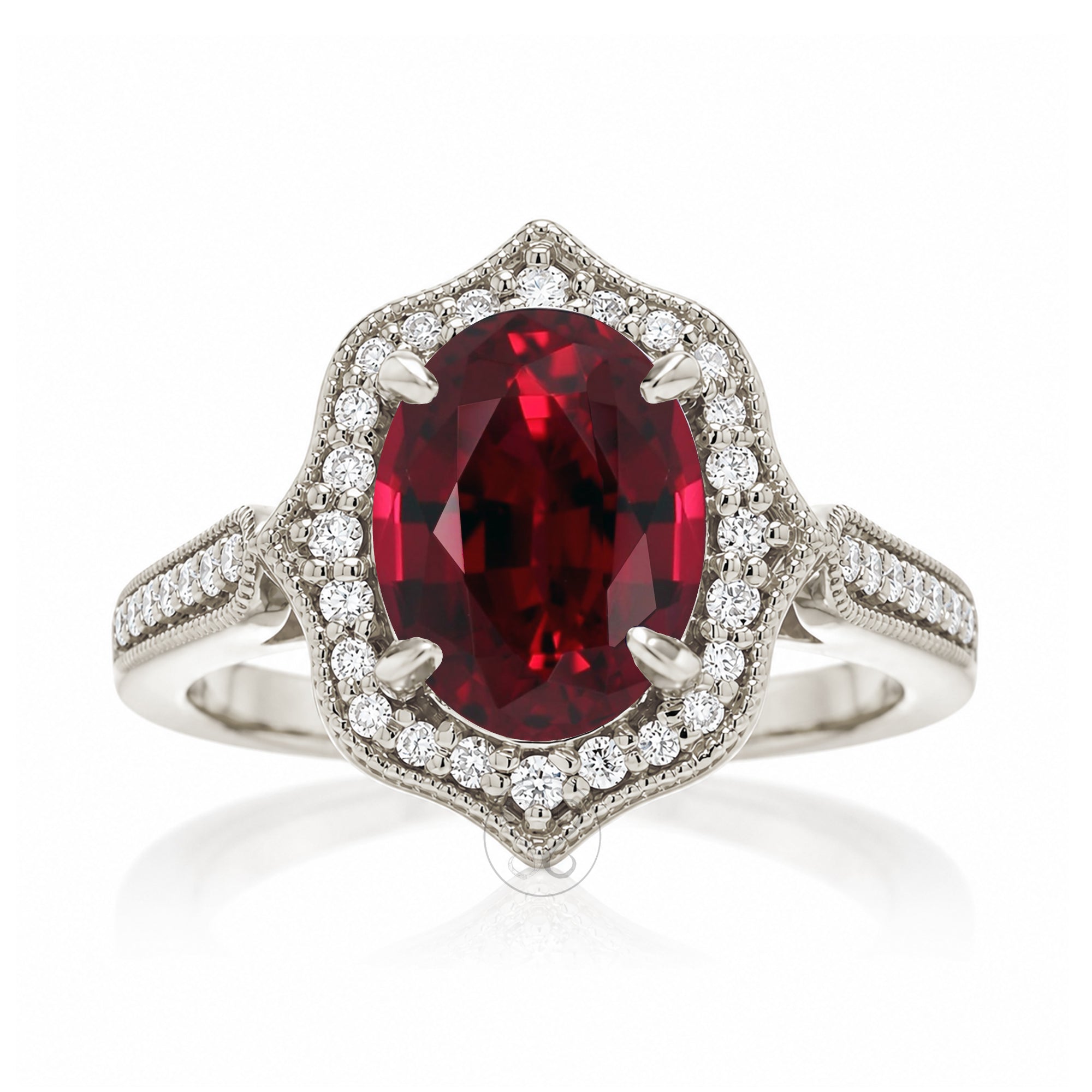 Elegant Oval Ruby and Diamond Ring in White Gold