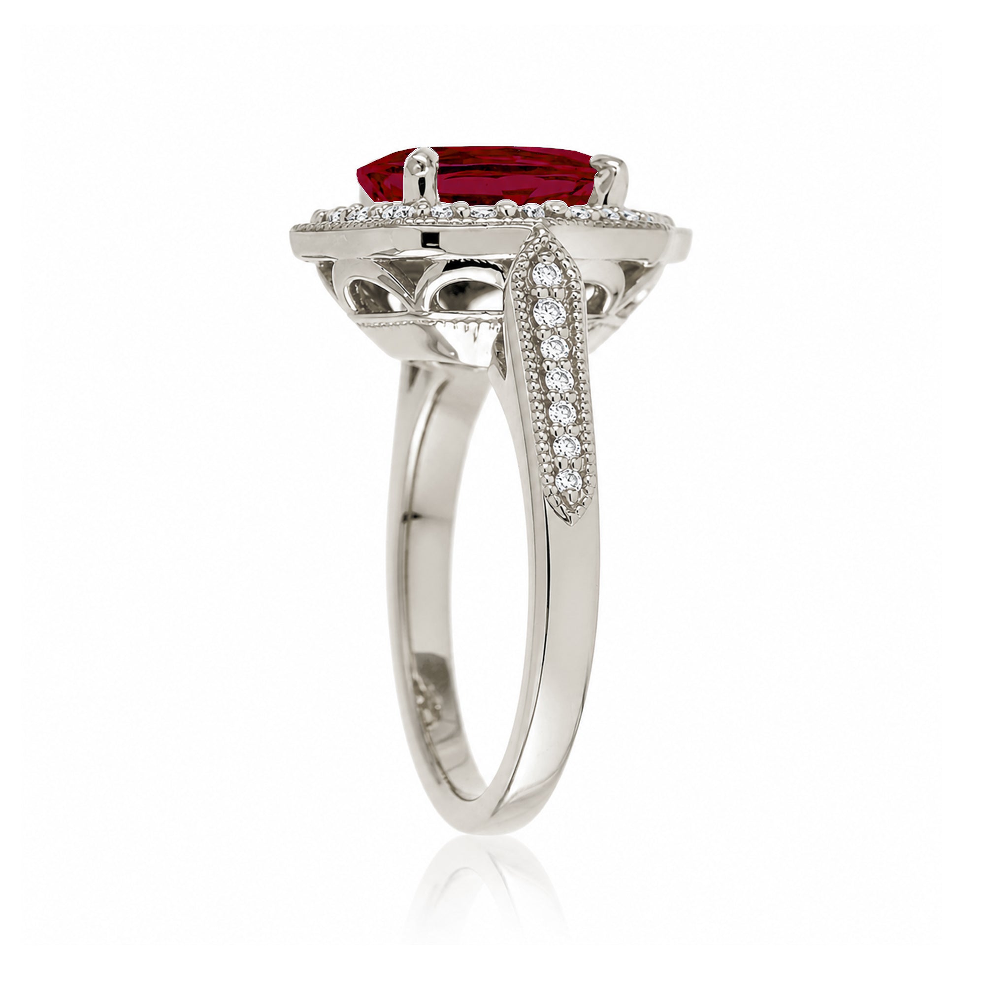 Elegant Oval Ruby and Diamond Ring in White Gold
