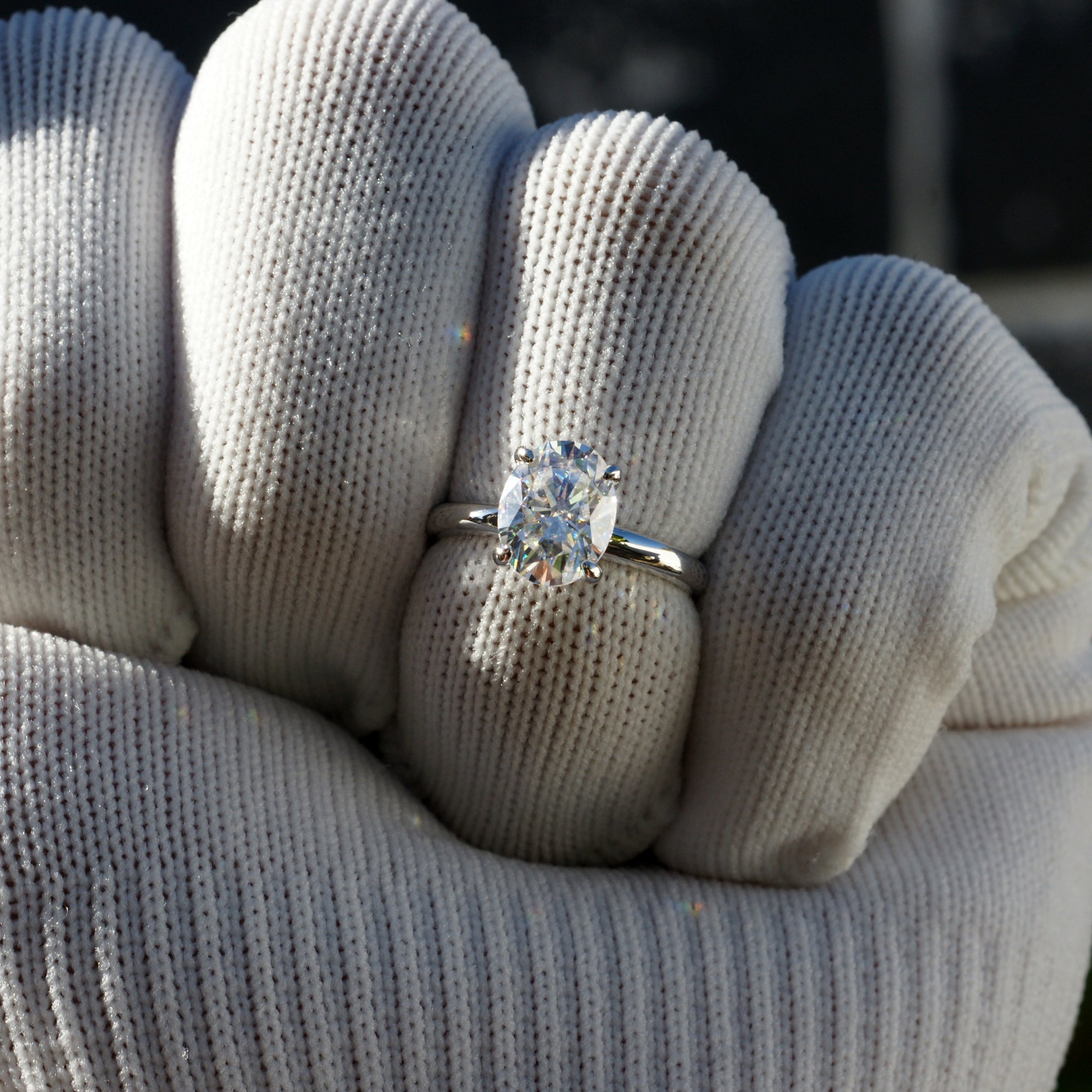 Oval Moissanite Ring 9x7mm 18k White Gold -The Kim
