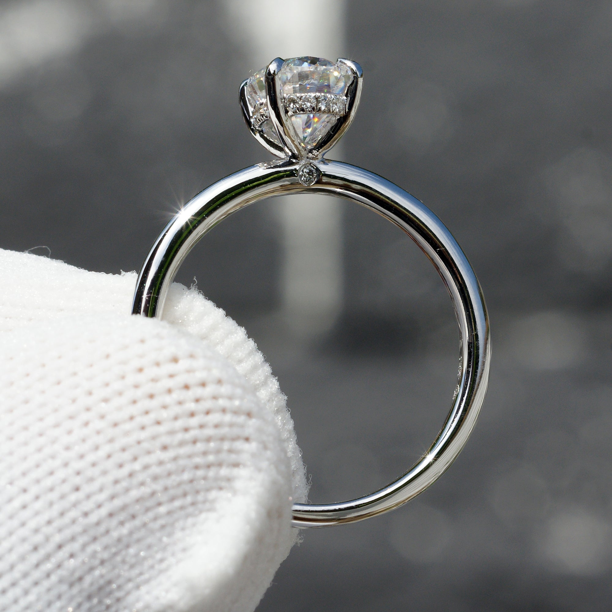 The Lucy Oval Moissanite Ring 8x6mm 18k white gold
