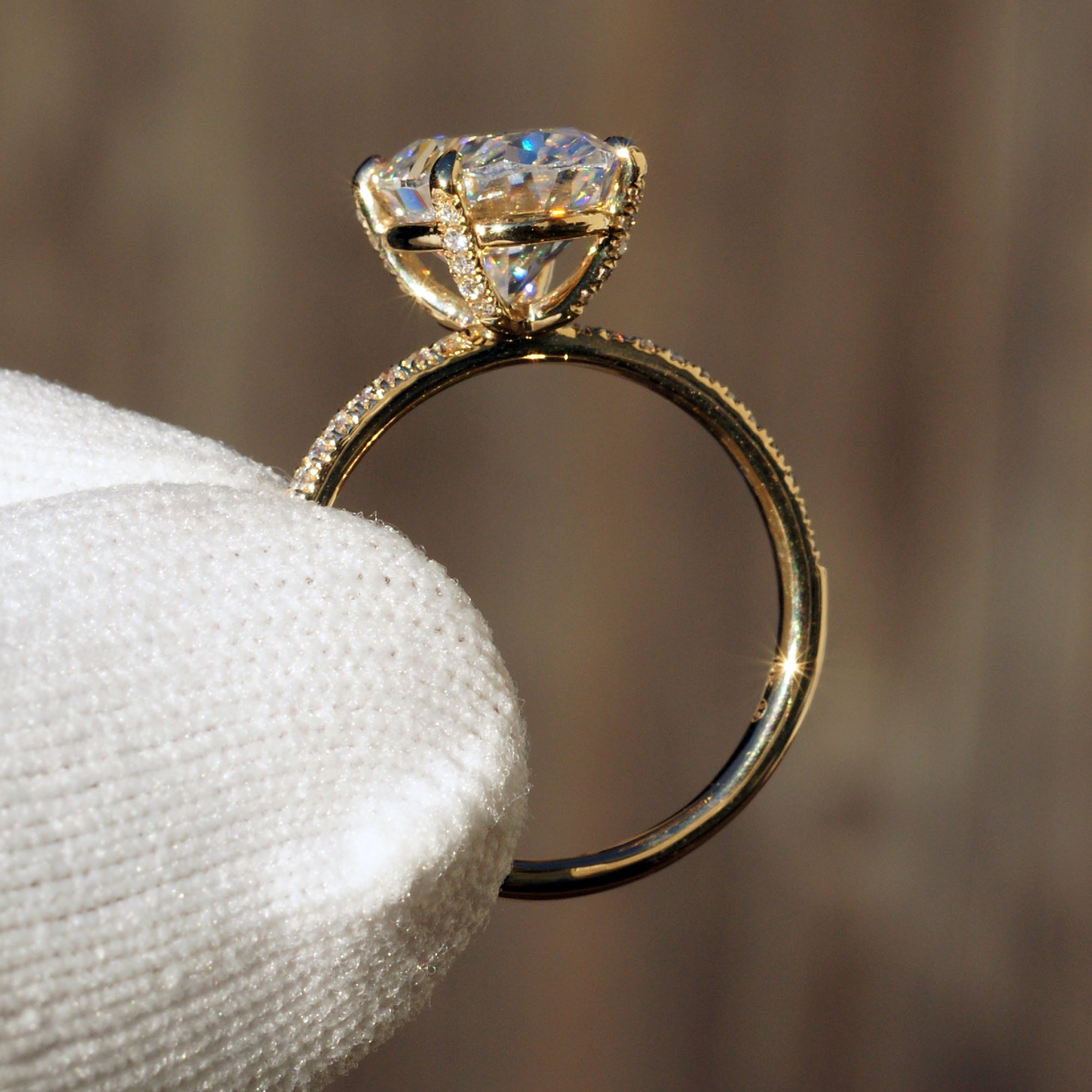 Oval Moissanite Ring 12x8mm 18k Yellow Gold -The Ava (1.7mm)