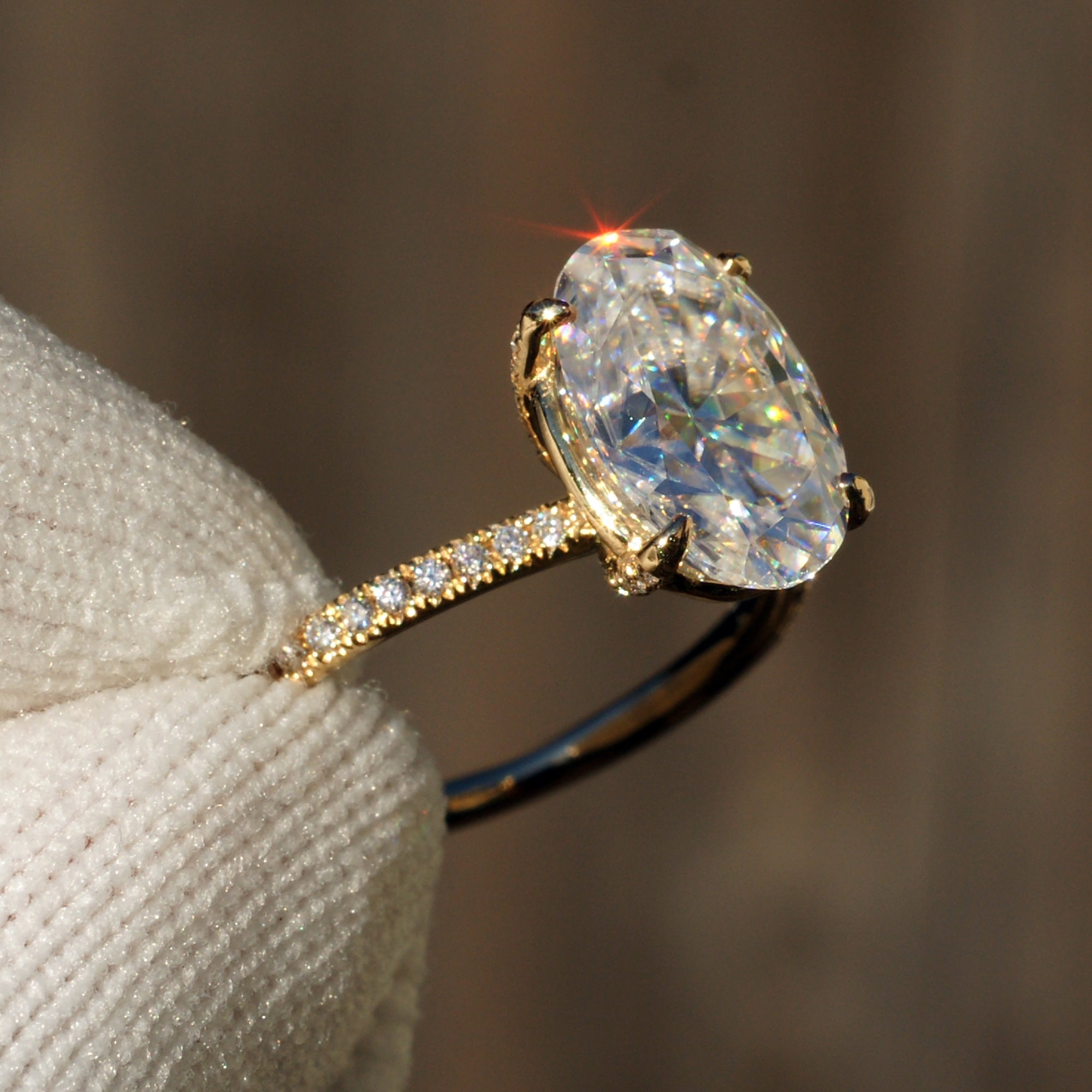 Oval Moissanite Ring 12x8mm 18k Yellow Gold -The Ava (1.7mm)