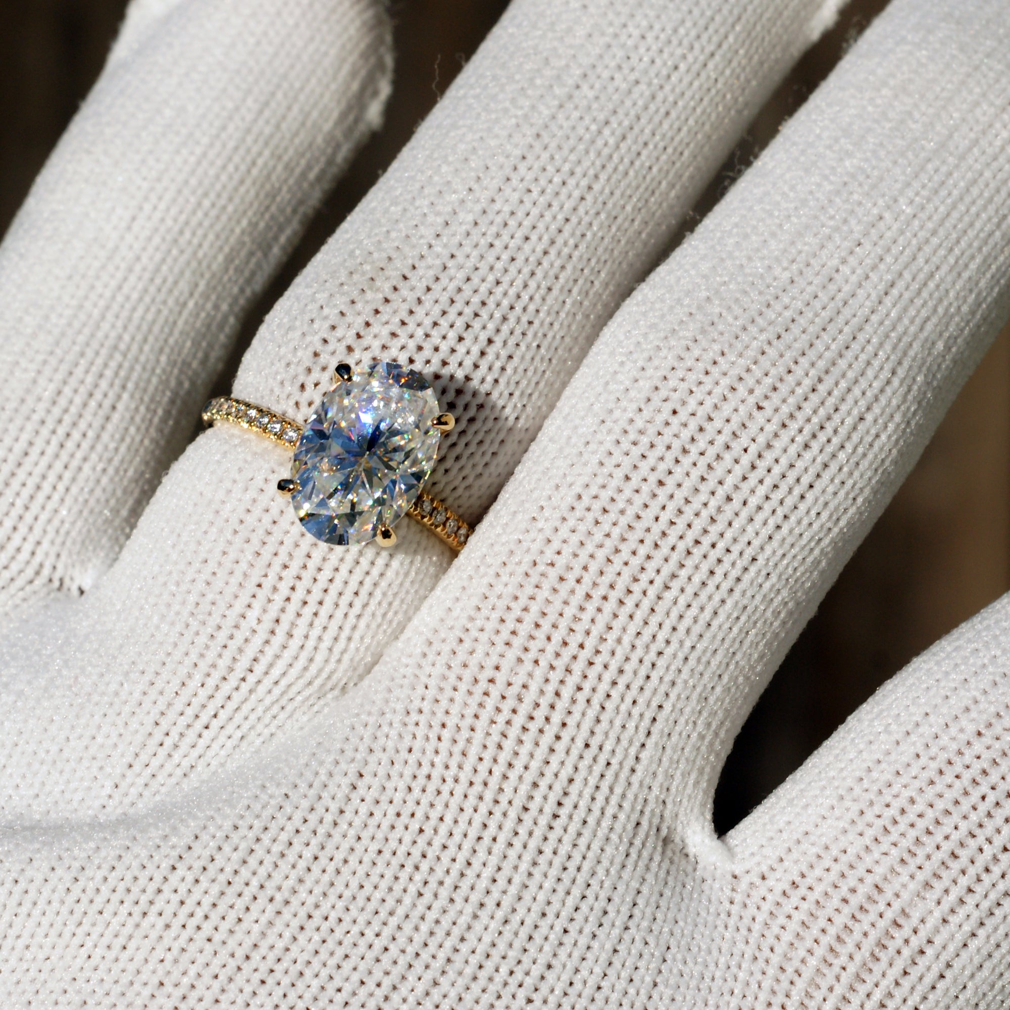 Oval Moissanite Ring 12x8mm 18k Yellow Gold -The Ava (1.7mm)