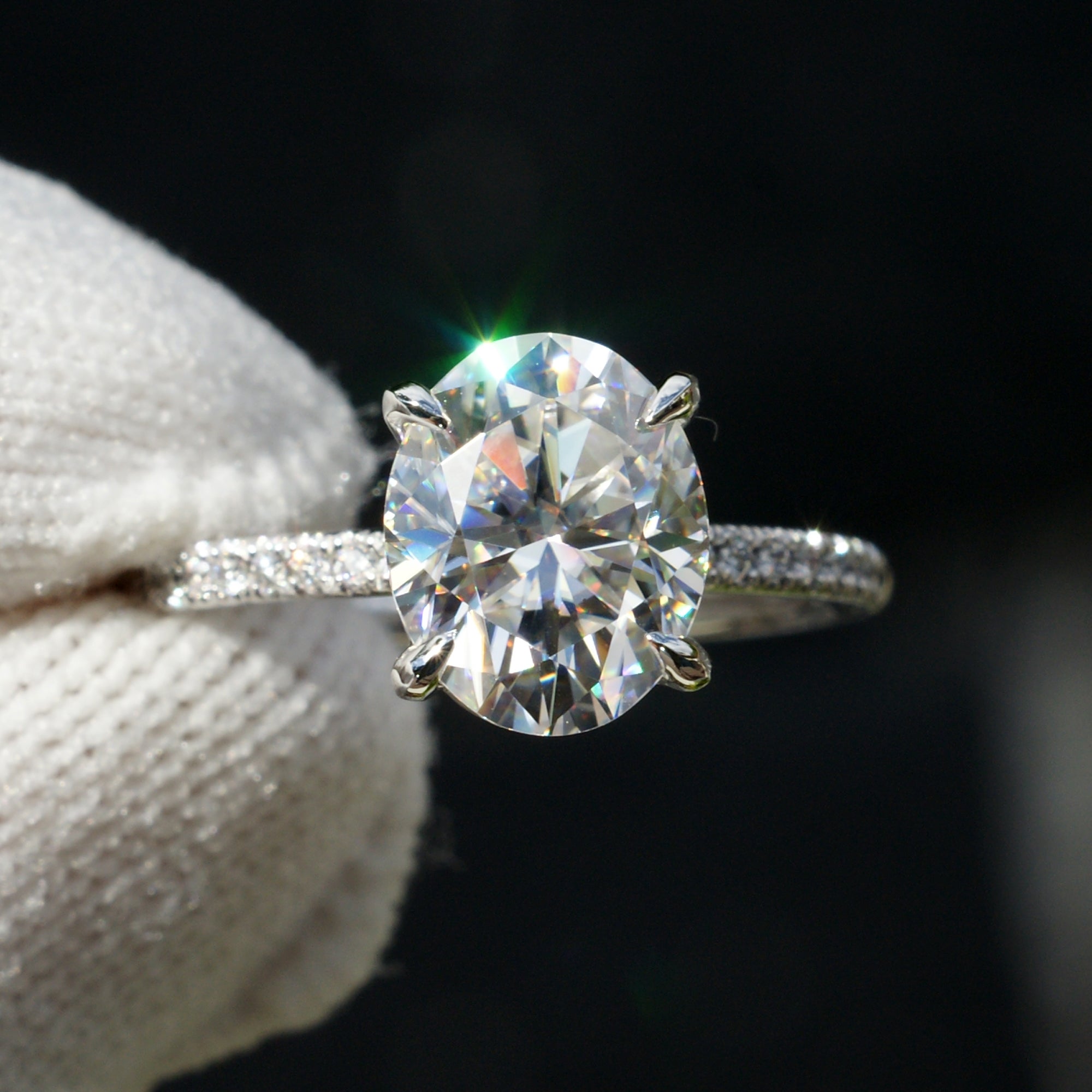 Oval Moissanite Ring 10x8mm Platinum -The Ava (1.5mm Band)