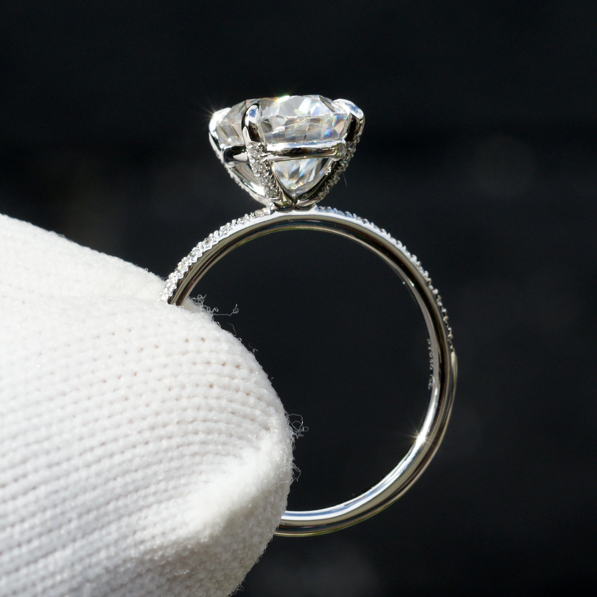 Oval Moissanite Ring 10x8mm Platinum -The Ava (1.5mm Band)