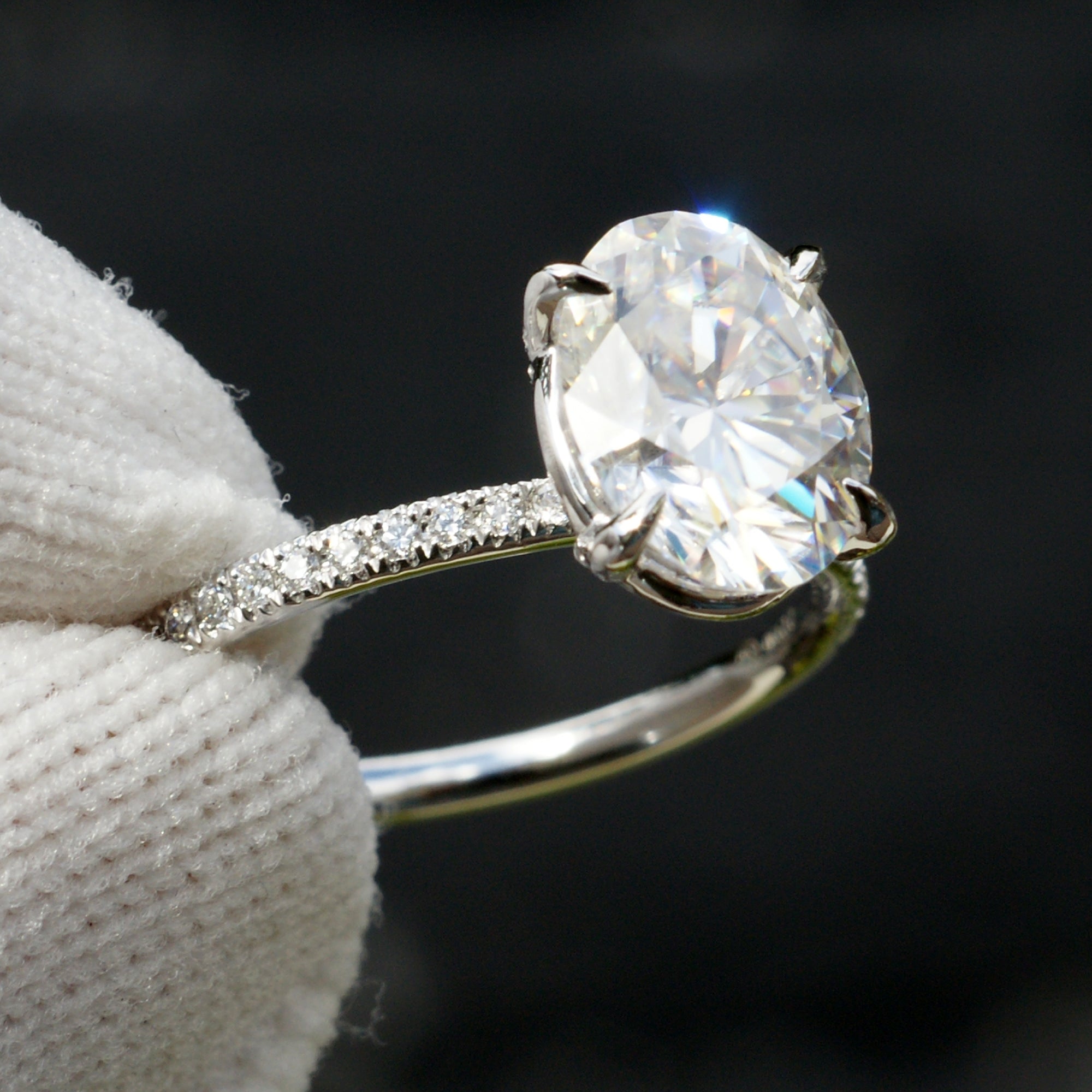 Oval Moissanite Ring 10x8mm Platinum -The Ava (1.5mm Band)