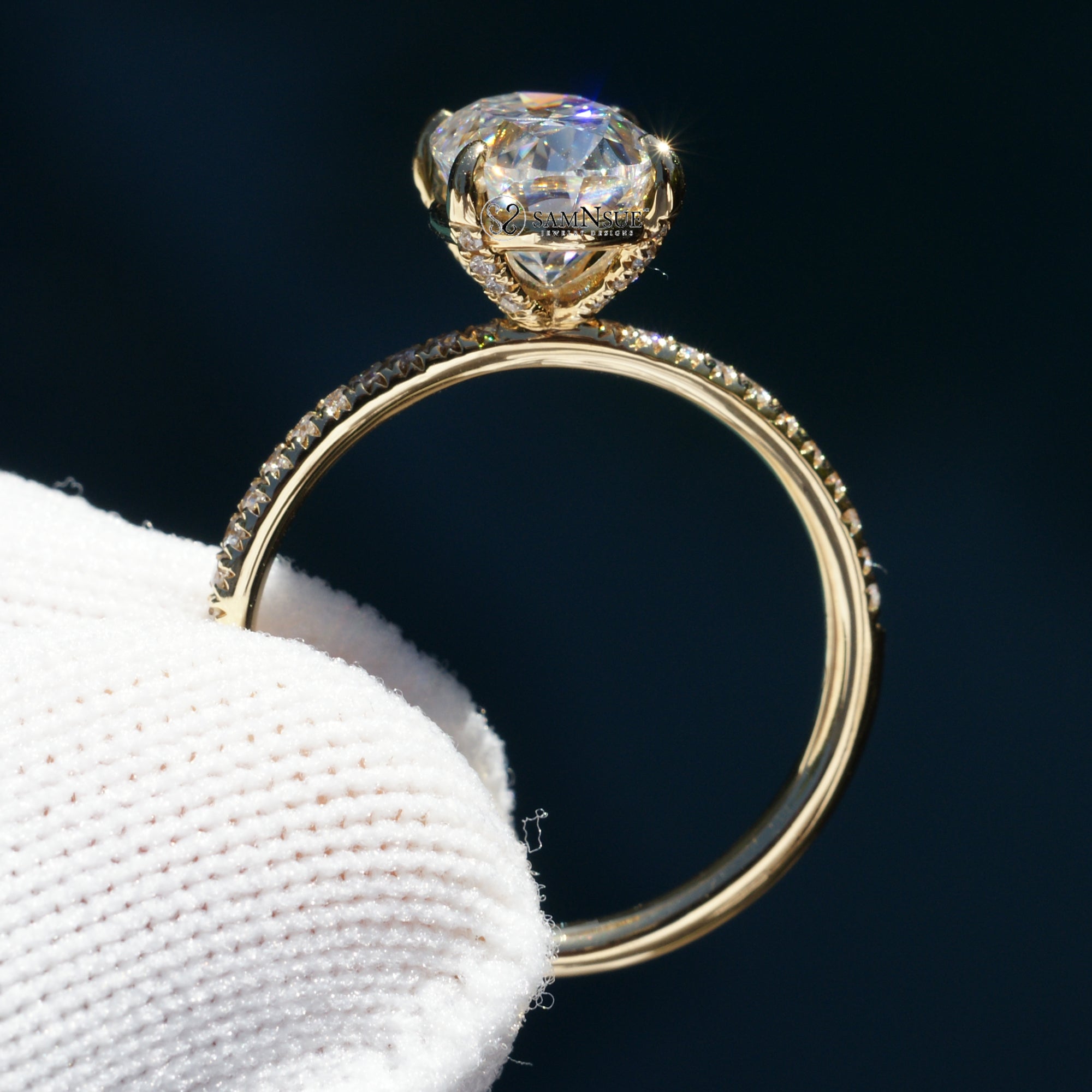 Oval moissanite ring with diamond band and comfort fit 10x7mm