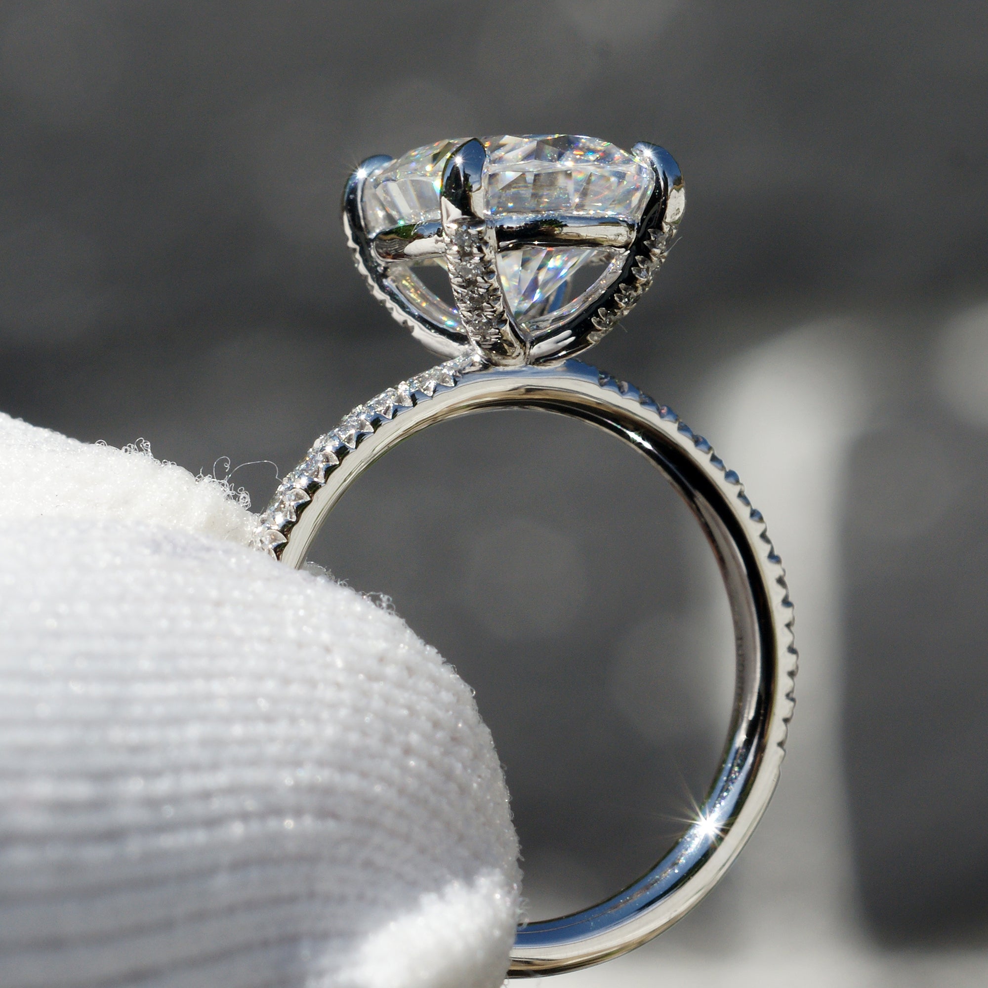 Oval Cut Moissanite Ring 10x8mm Platinum -The Ava (1.5mm Band)