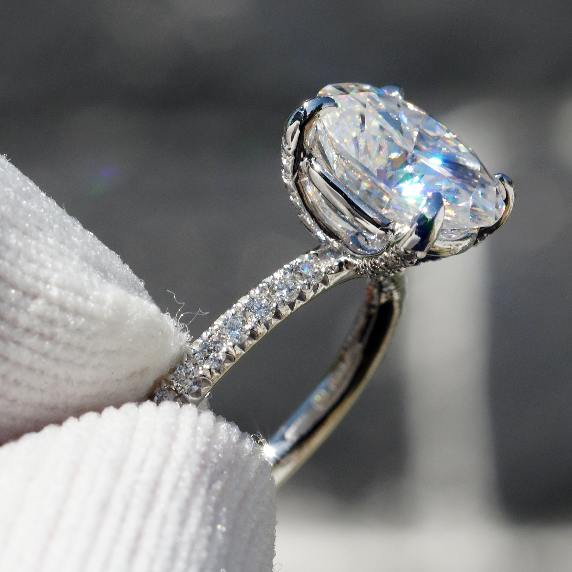 Oval Cut Moissanite Ring 10x8mm Platinum -The Ava (1.5mm Band)