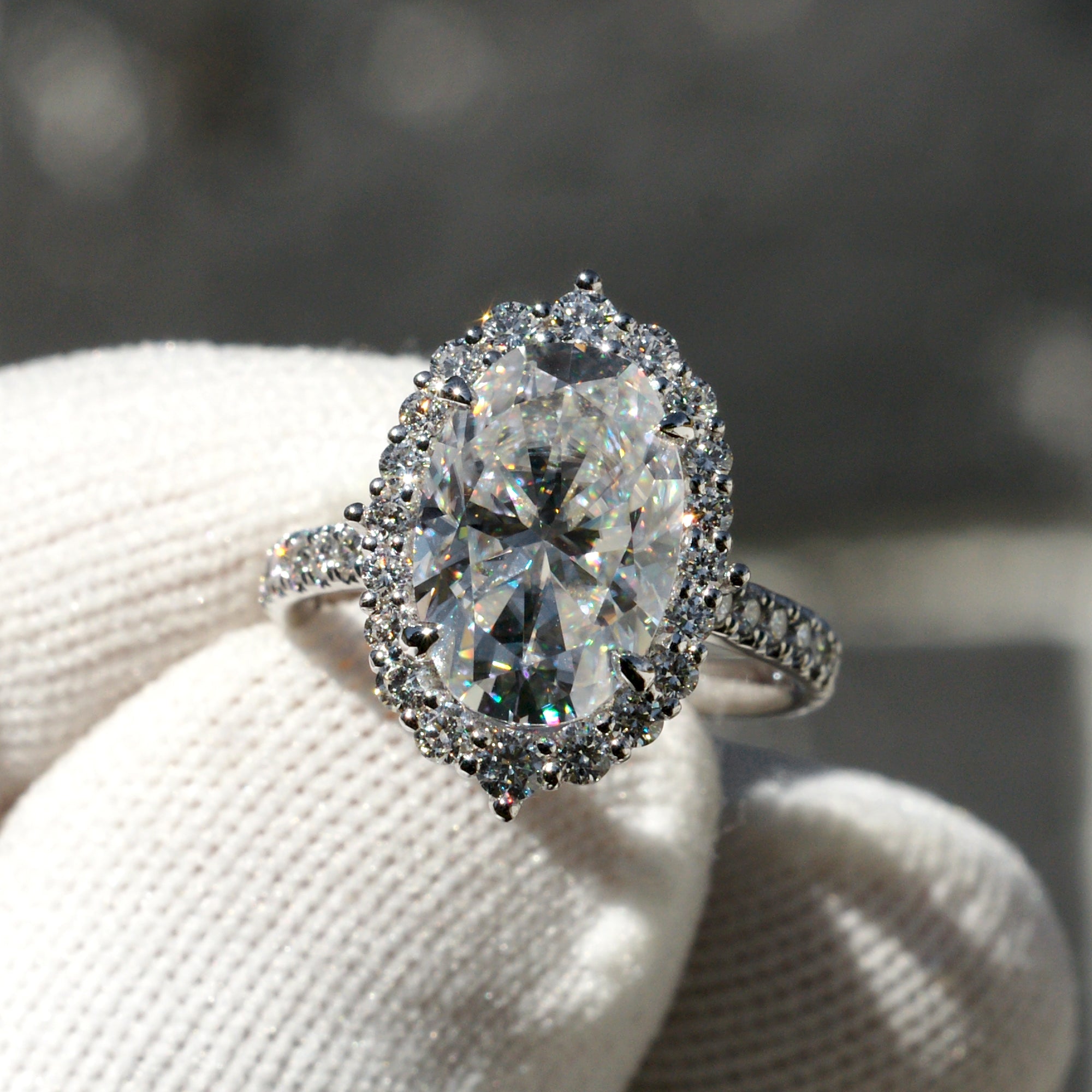 Elongated Oval Moissanite Ring 12x8mm 18k White Gold -The Haley