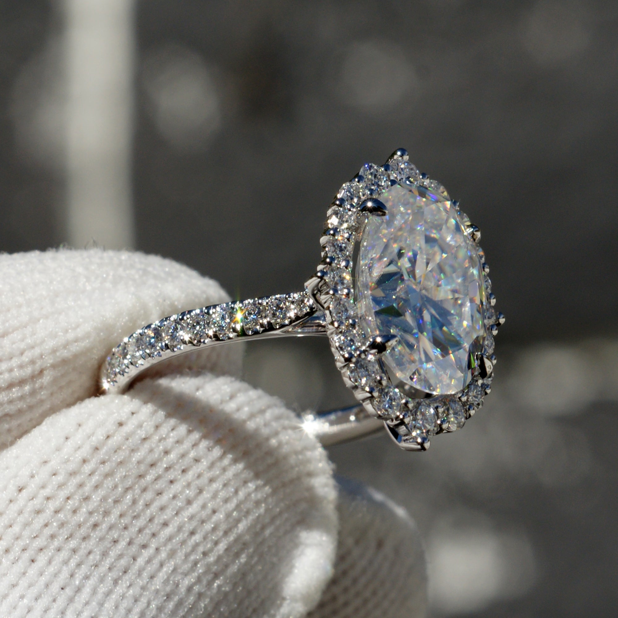 Elongated Oval Moissanite Ring 12x8mm 18k White Gold -The Haley