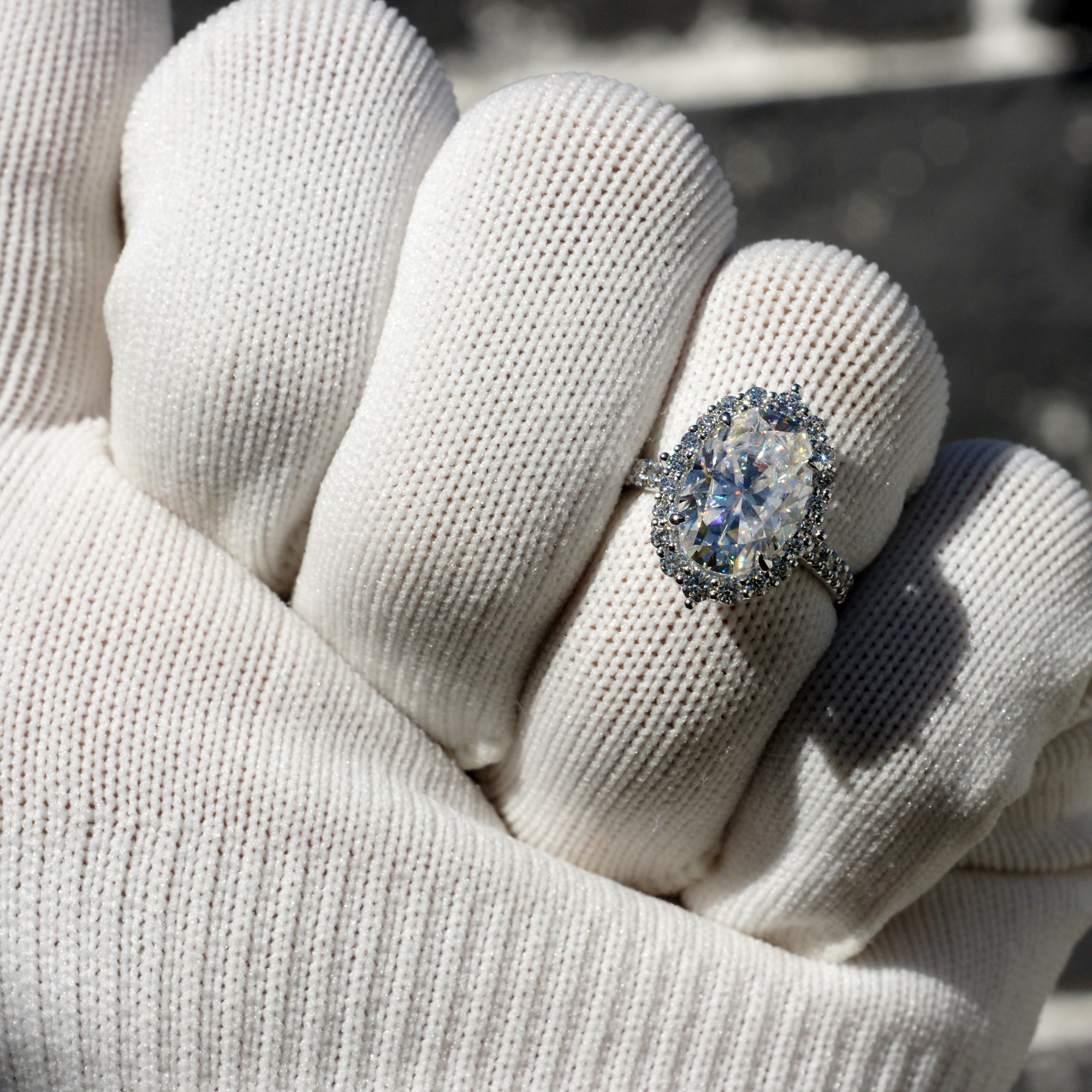 Elongated Oval Moissanite Ring 12x8mm 18k White Gold -The Haley
