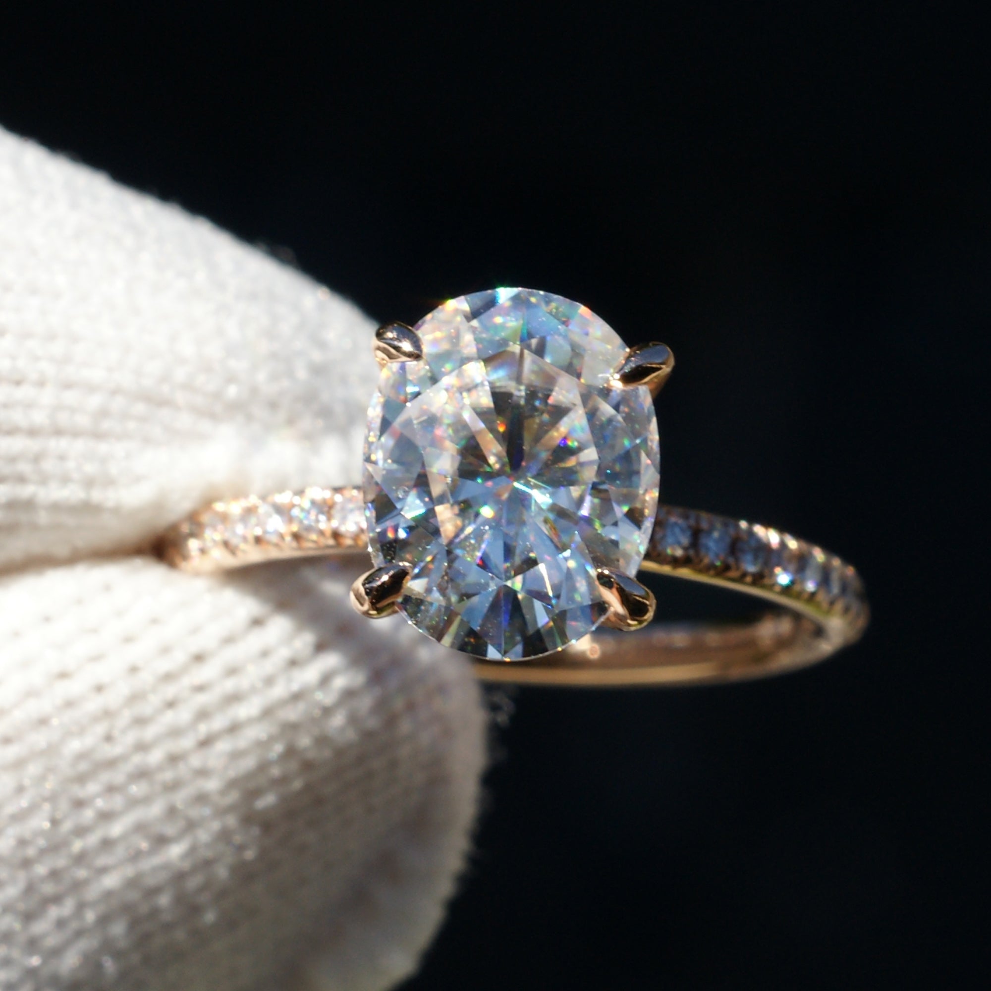 Moissanite Ring 10x8mm 14k Rose Gold -The Ava (1.8mm Band)