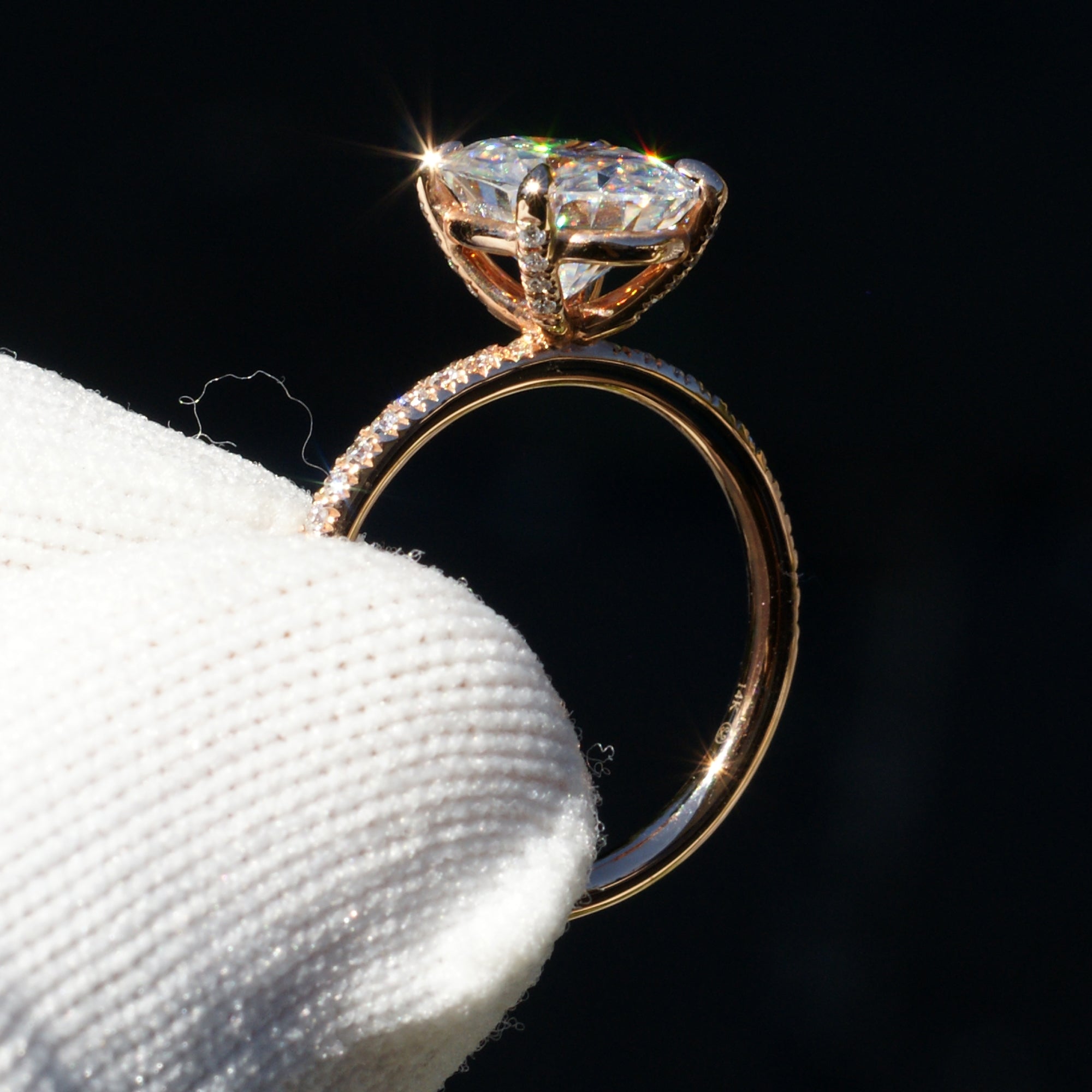 Moissanite Ring 10x8mm 14k Rose Gold -The Ava (1.8mm Band)