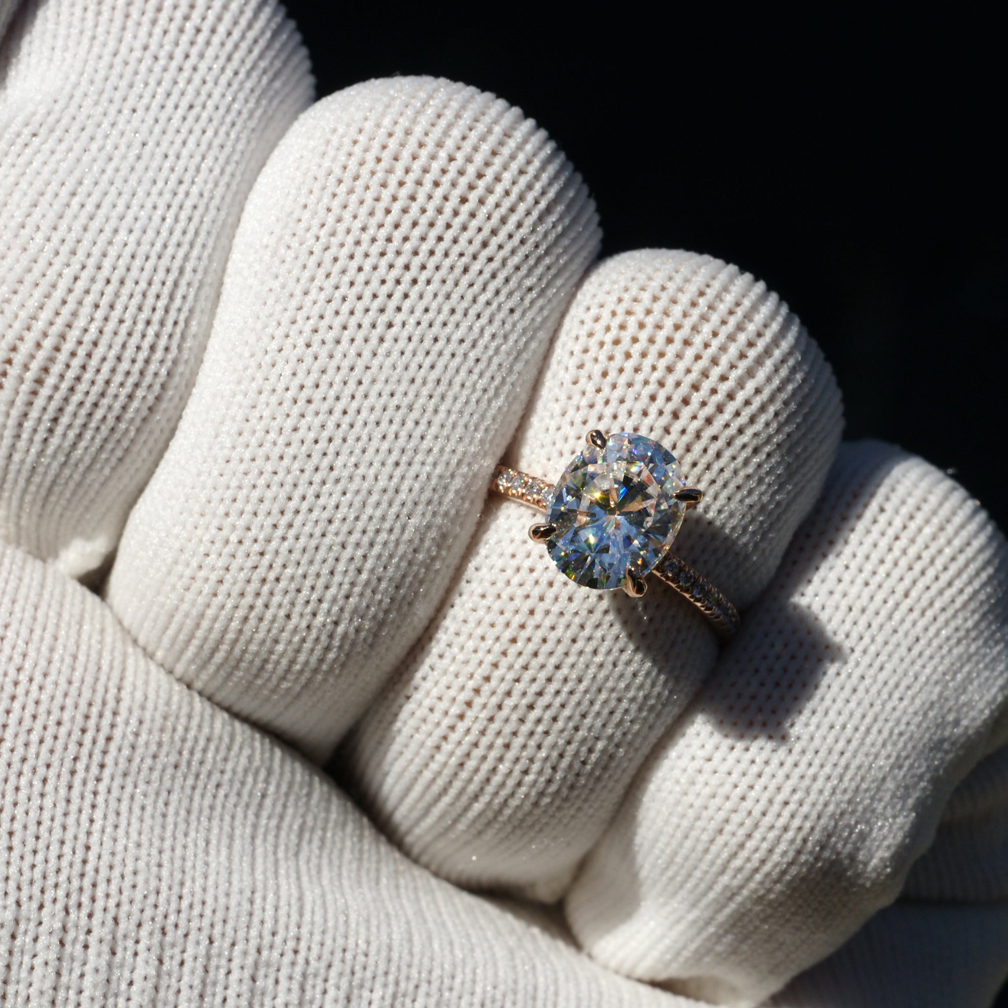 Moissanite Ring 10x8mm 14k Rose Gold -The Ava (1.8mm Band)