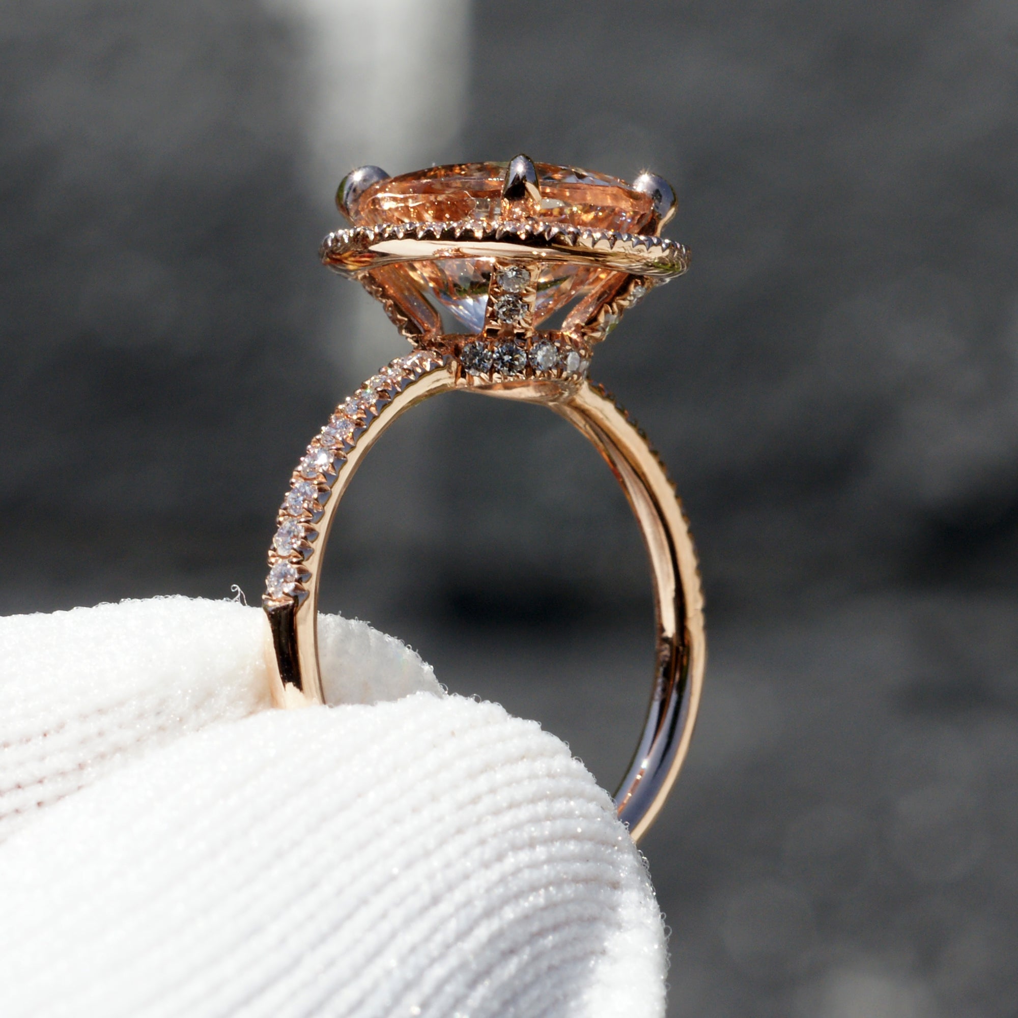The Drenched Oval Morganite Ring 11x9mm 14k Rose Gold