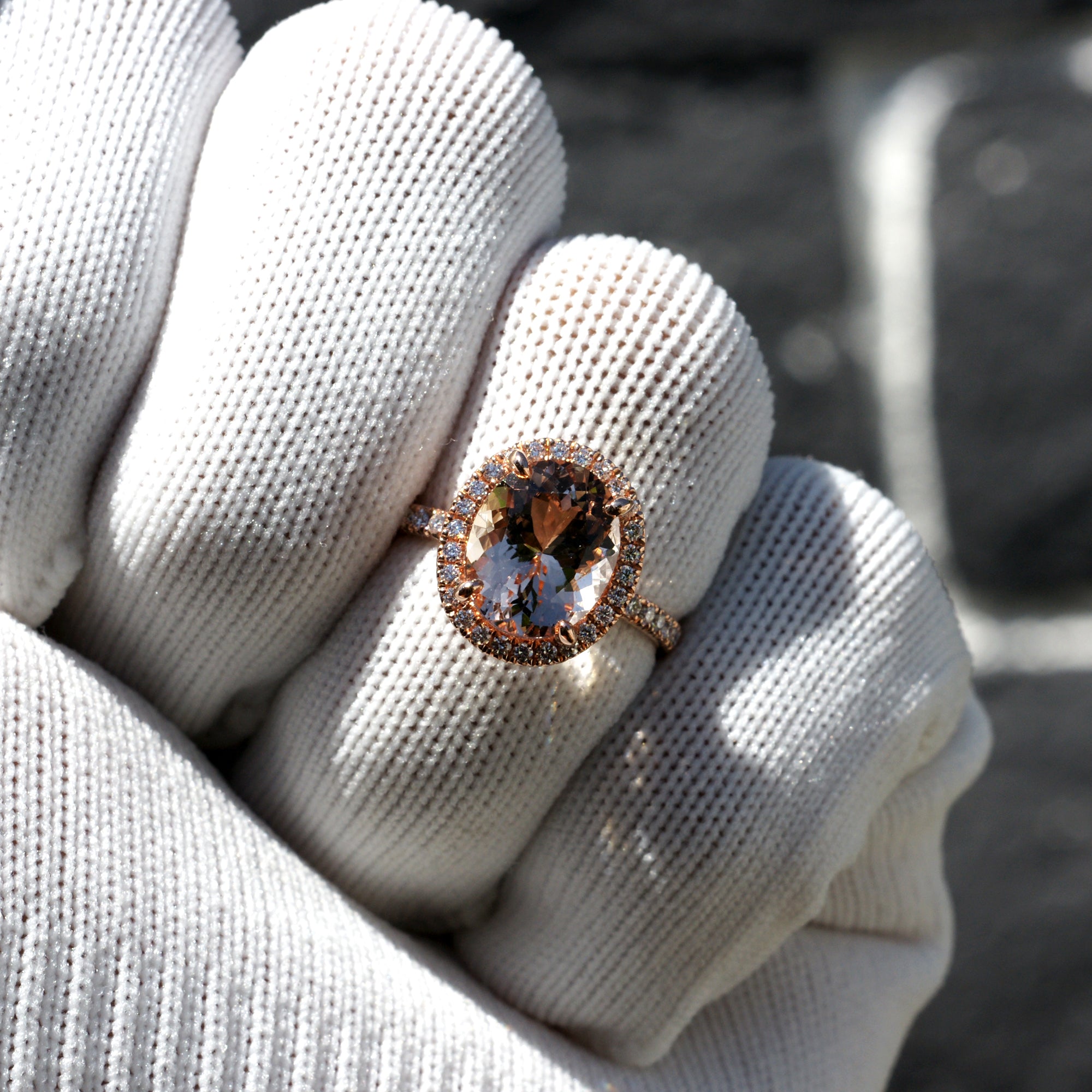 The Drenched Oval Morganite Ring 11x9mm 14k Rose Gold