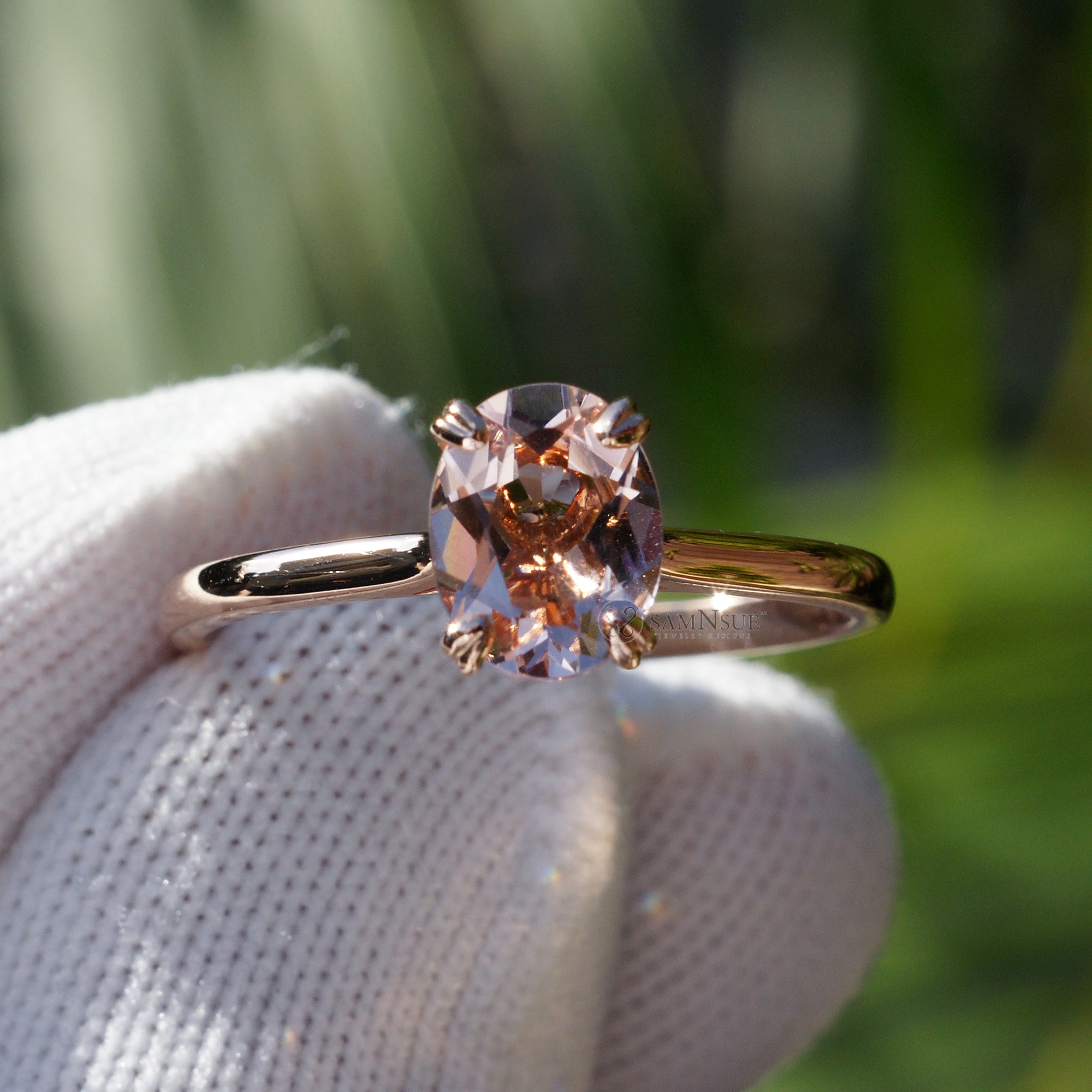 The Emily Oval Morganite Ring 9x7mm 18k Yellow Gold Size