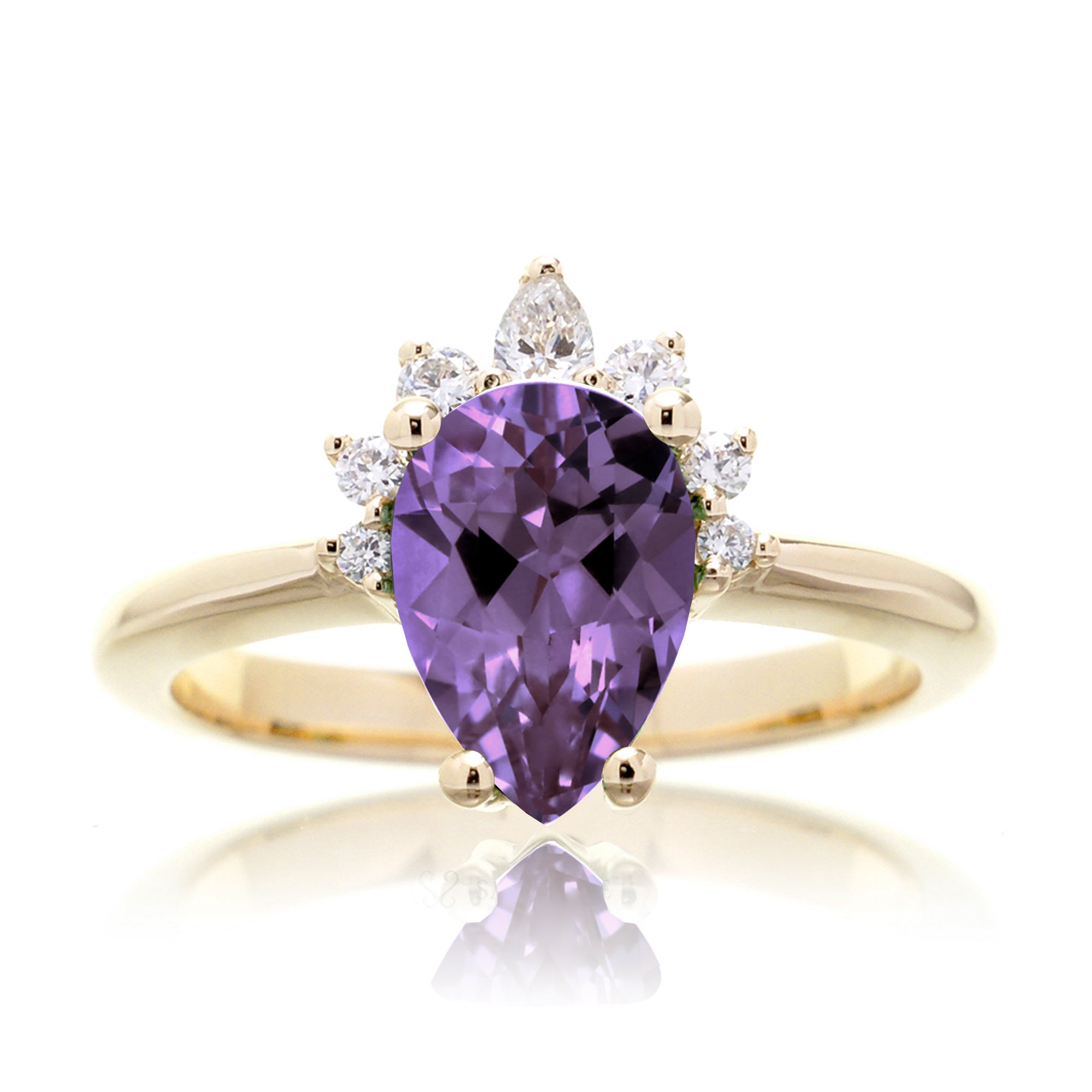 The Pacey Pear Purple Sapphire & Diamond Ring (Amethyst)