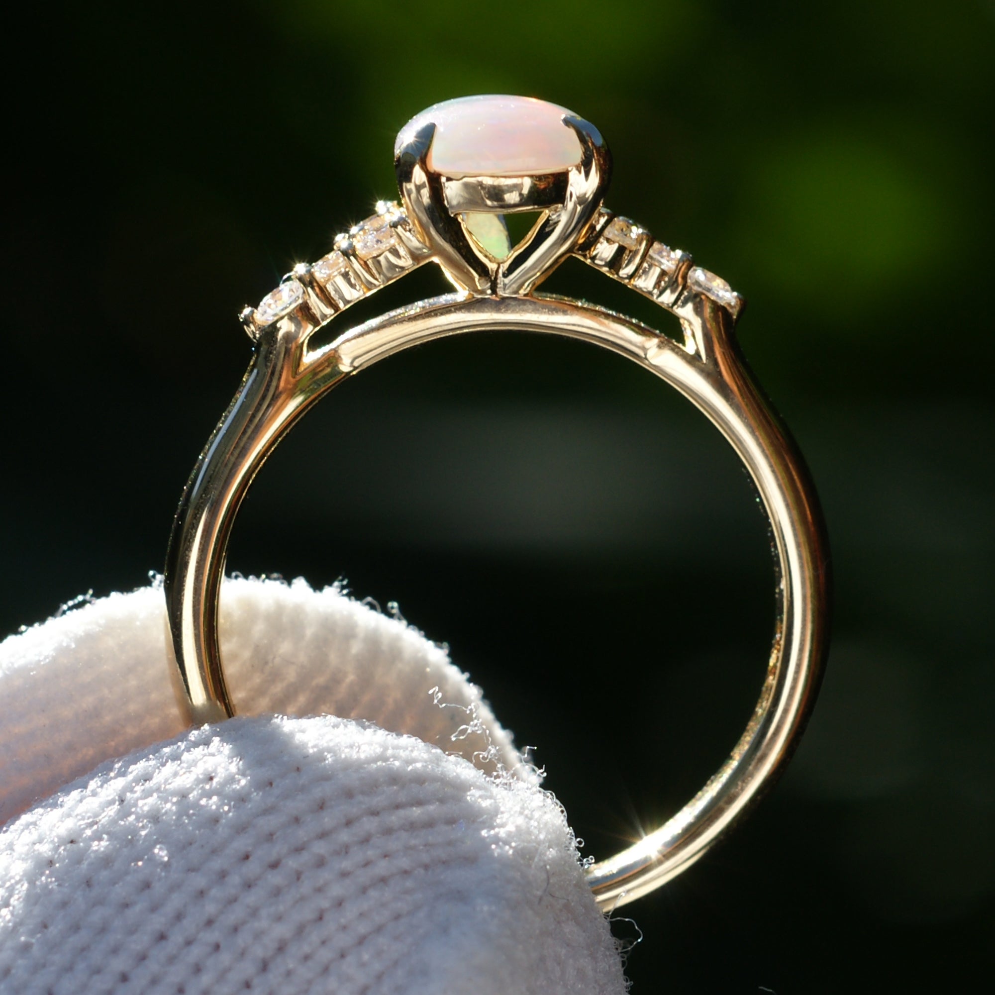 Tear Drop Opal And Diamond Three Stone Ring