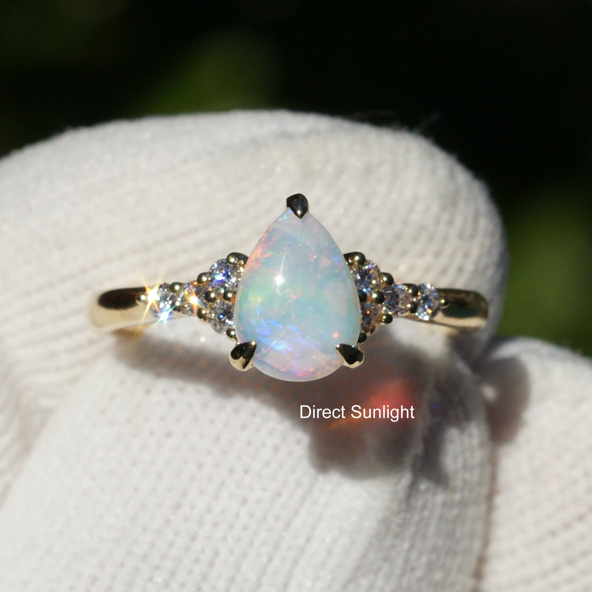 Tear Drop Opal And Diamond Three Stone Ring