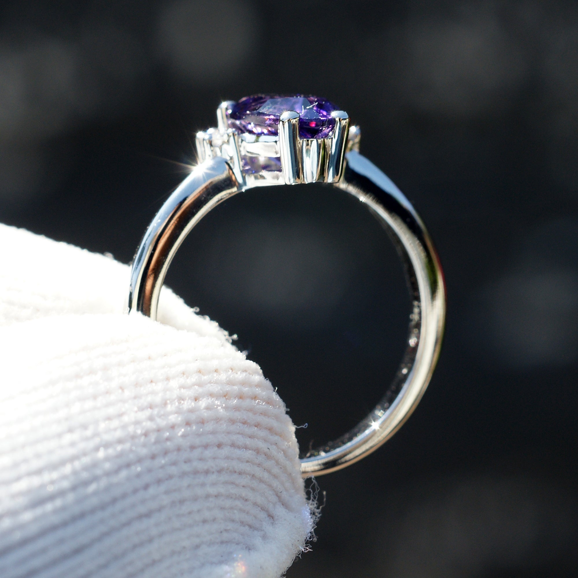 Natural pear amethyst and half diamond halo ring the pacey white gold