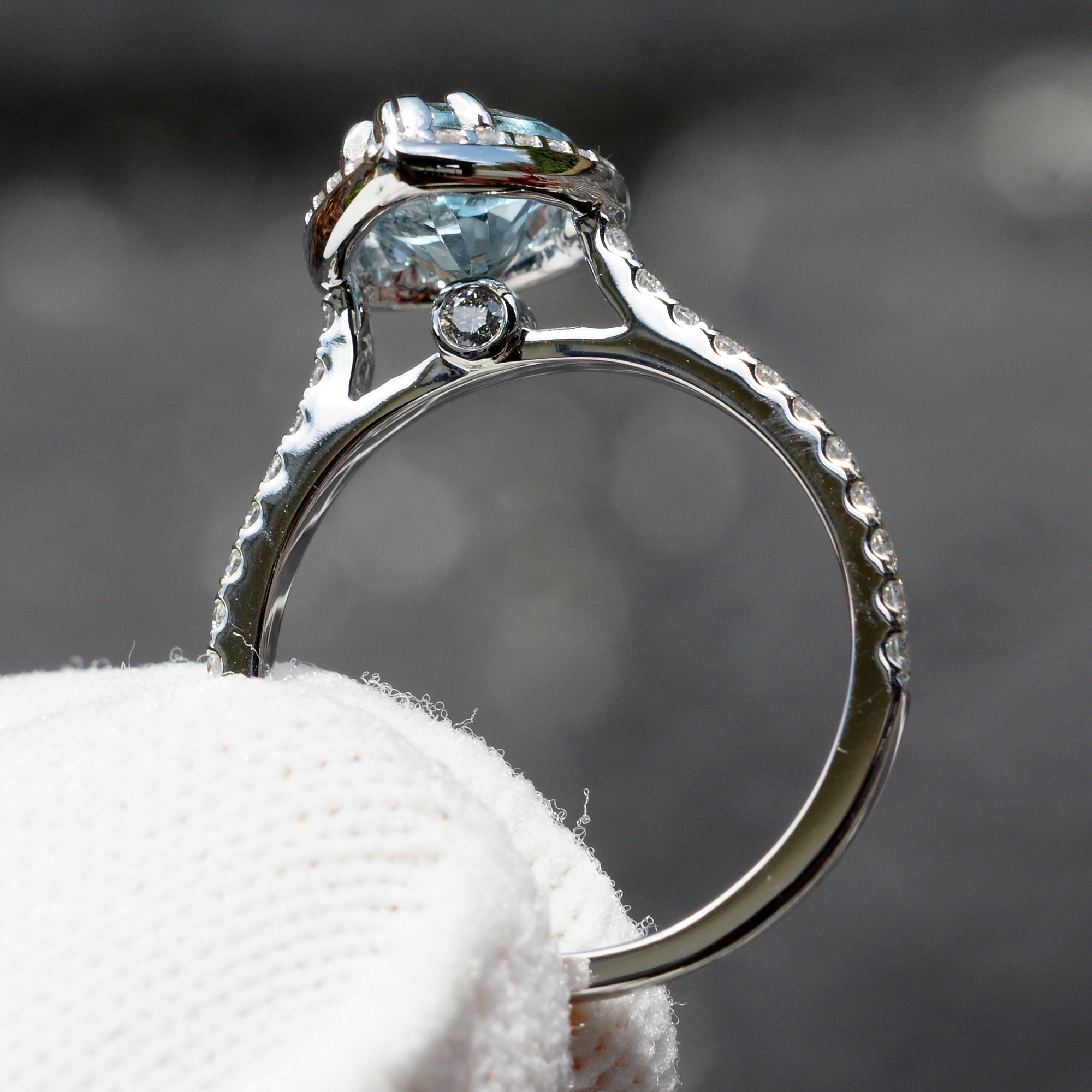 Pear aquamarine engagement ring in white gold - the Sunset ring